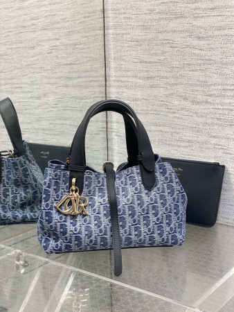 small d*or toujours bag  blue De*1m d*or oblique jacquard 23 x15 x15cm
