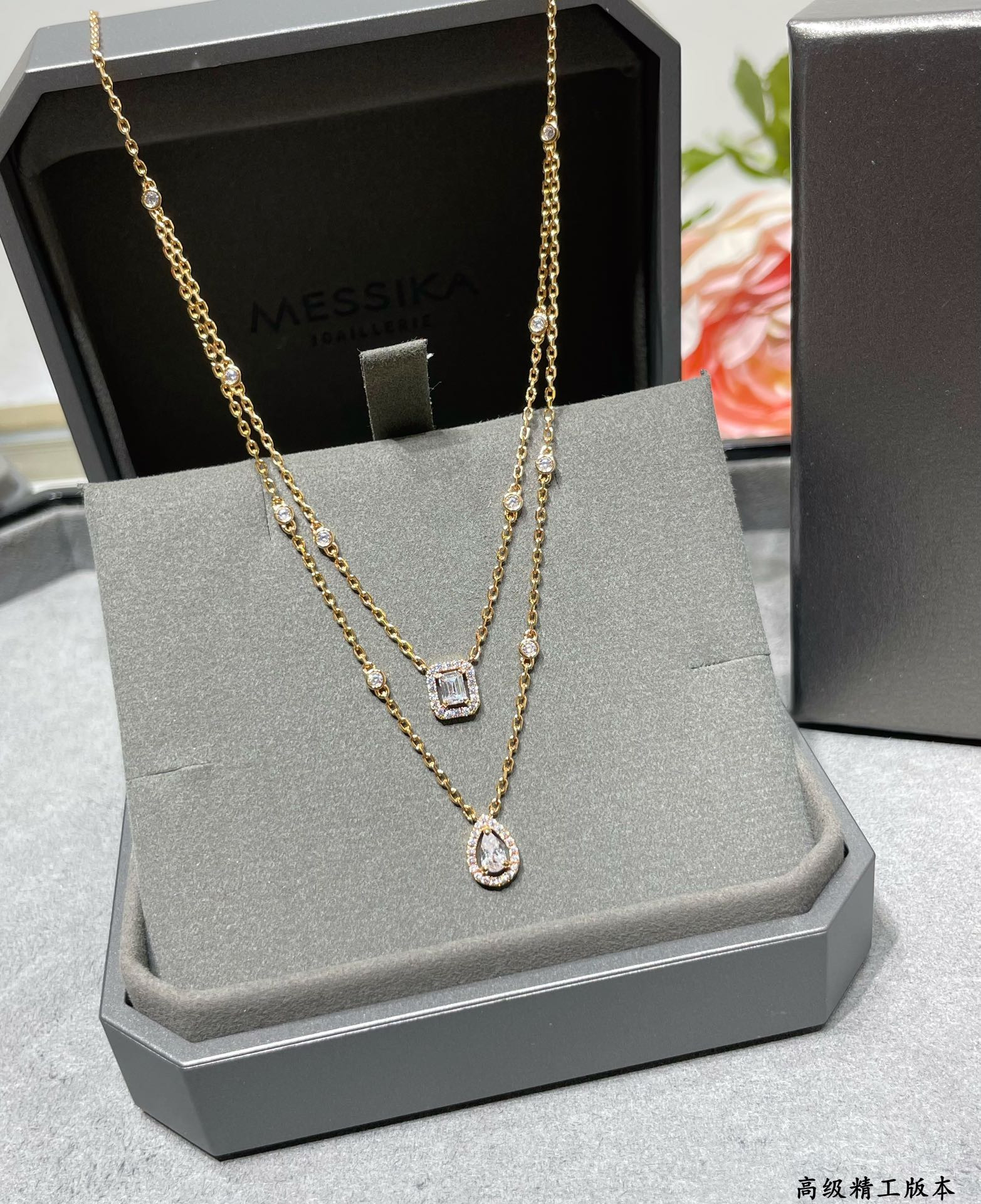 Mes1kaa double layer drop ice cube necklace chain length approx 44cm