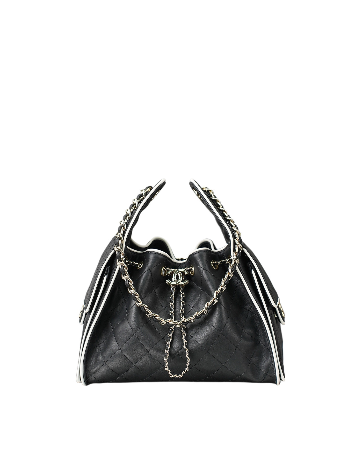 Ch*el 25c bucket bag light gold buttons 30x26x14cm