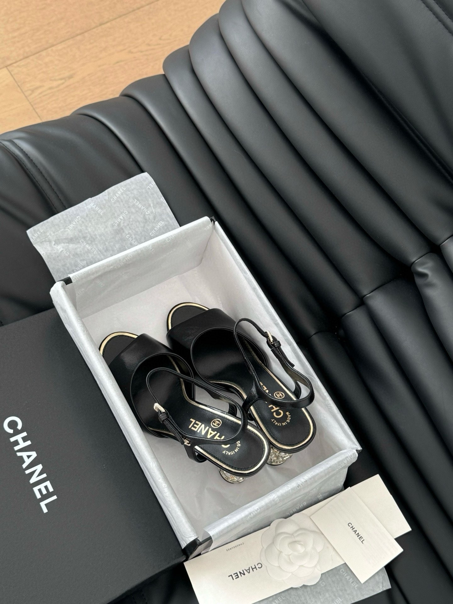 ua Ch*el rhinestone heel sandals