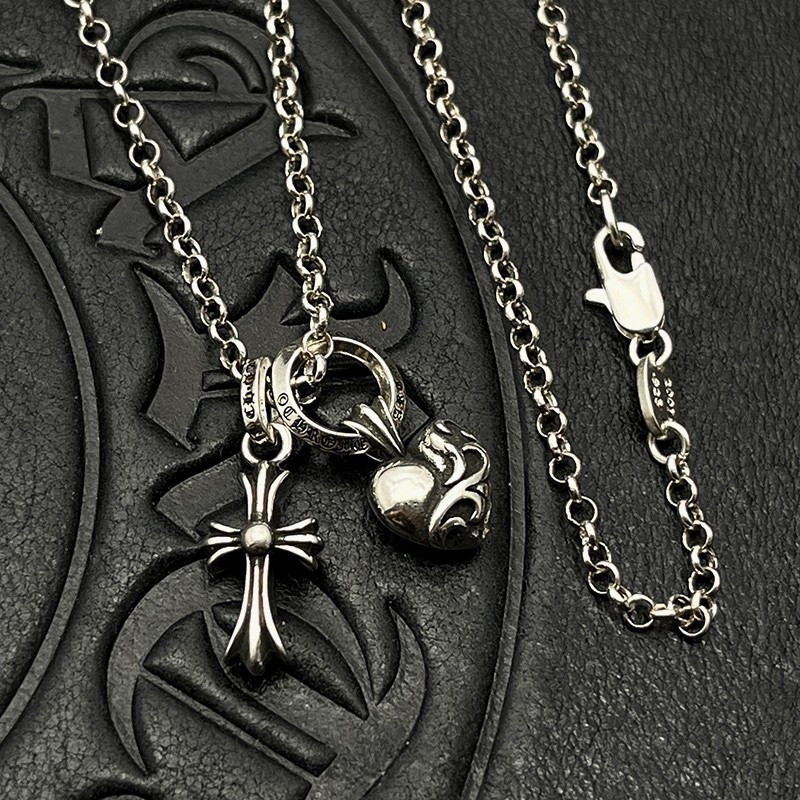 Ch**me He**ts heart and cross double pendant necklace