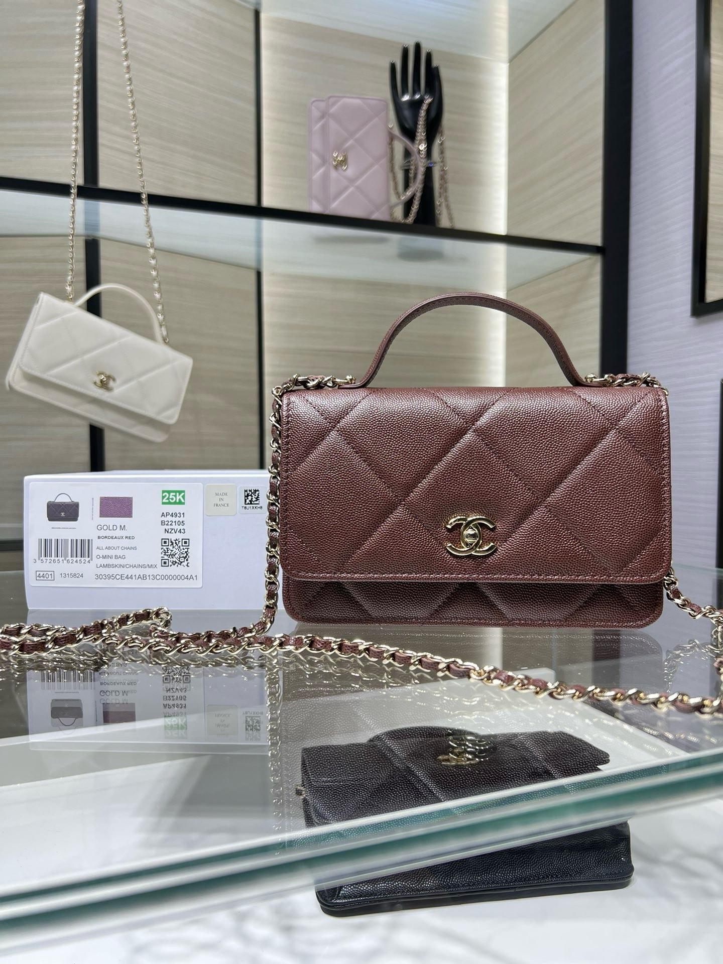 Ch*el flap bag with top handle 19x12x3.5cm