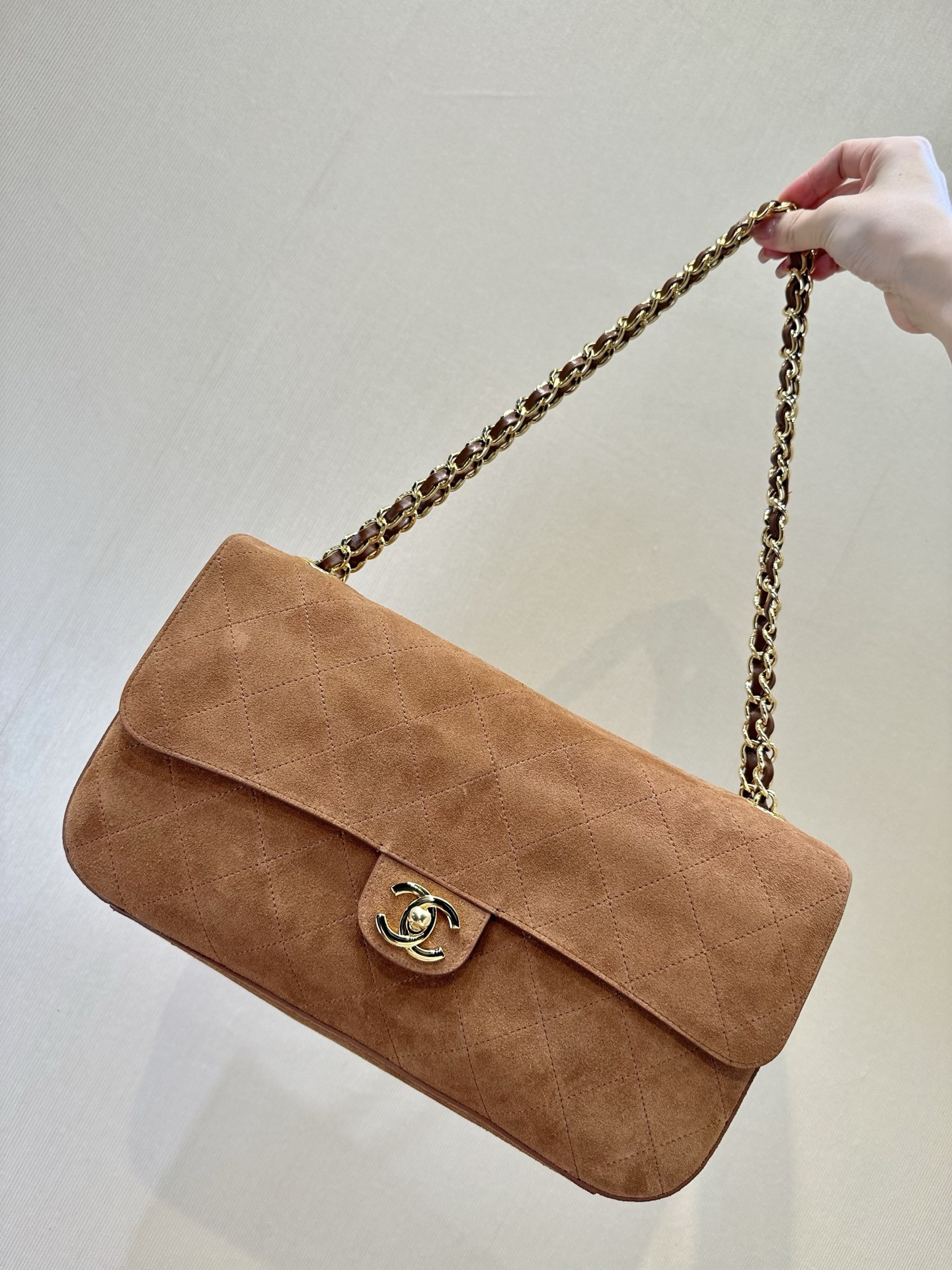 Ch*el maxi flap handbag brown as6281 19.5x32x10cm
