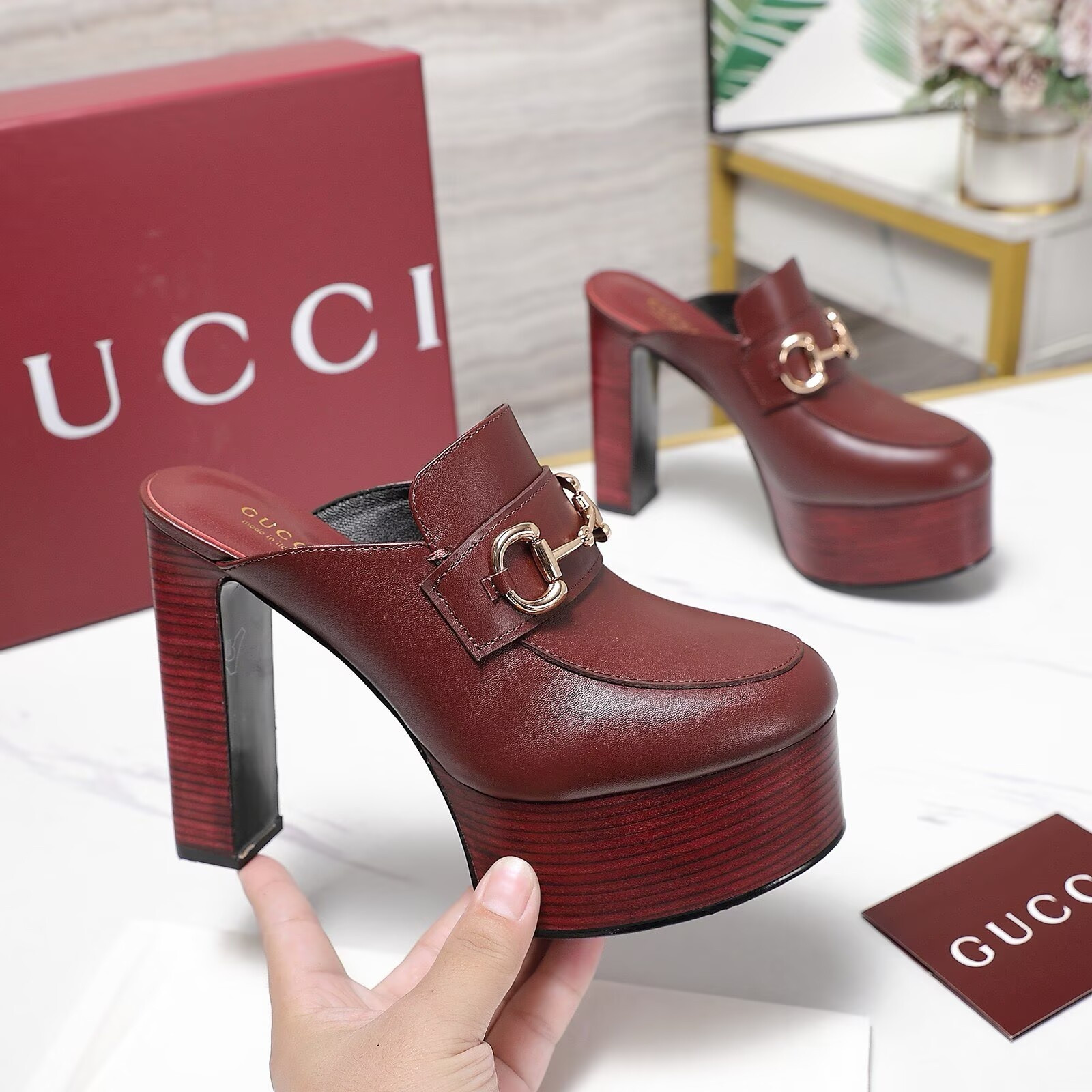 ua G*u*i horsebit mules 13.5cm heel