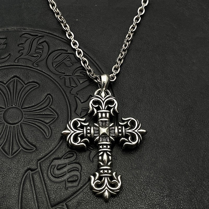 Ch**me He**ts large flame cross pendant necklace