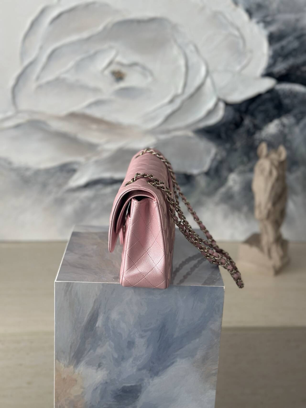 Ch*el flap bag pearlescent pink as1112 25.5x15x6cm