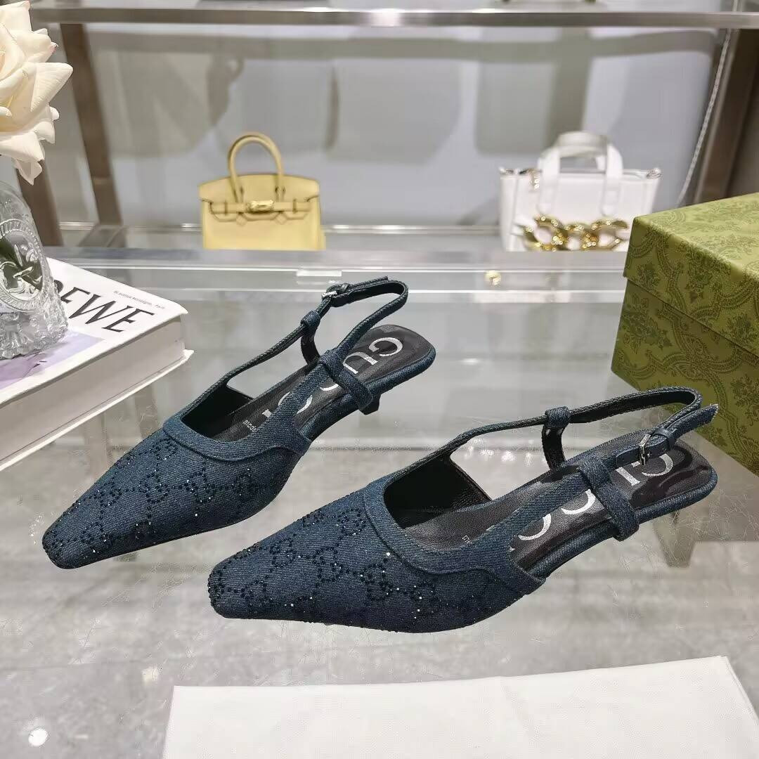 ua g*u*i gg crystal De*1m slingback dark blue(cust0mized products are non-refundable and non-exchangeable)