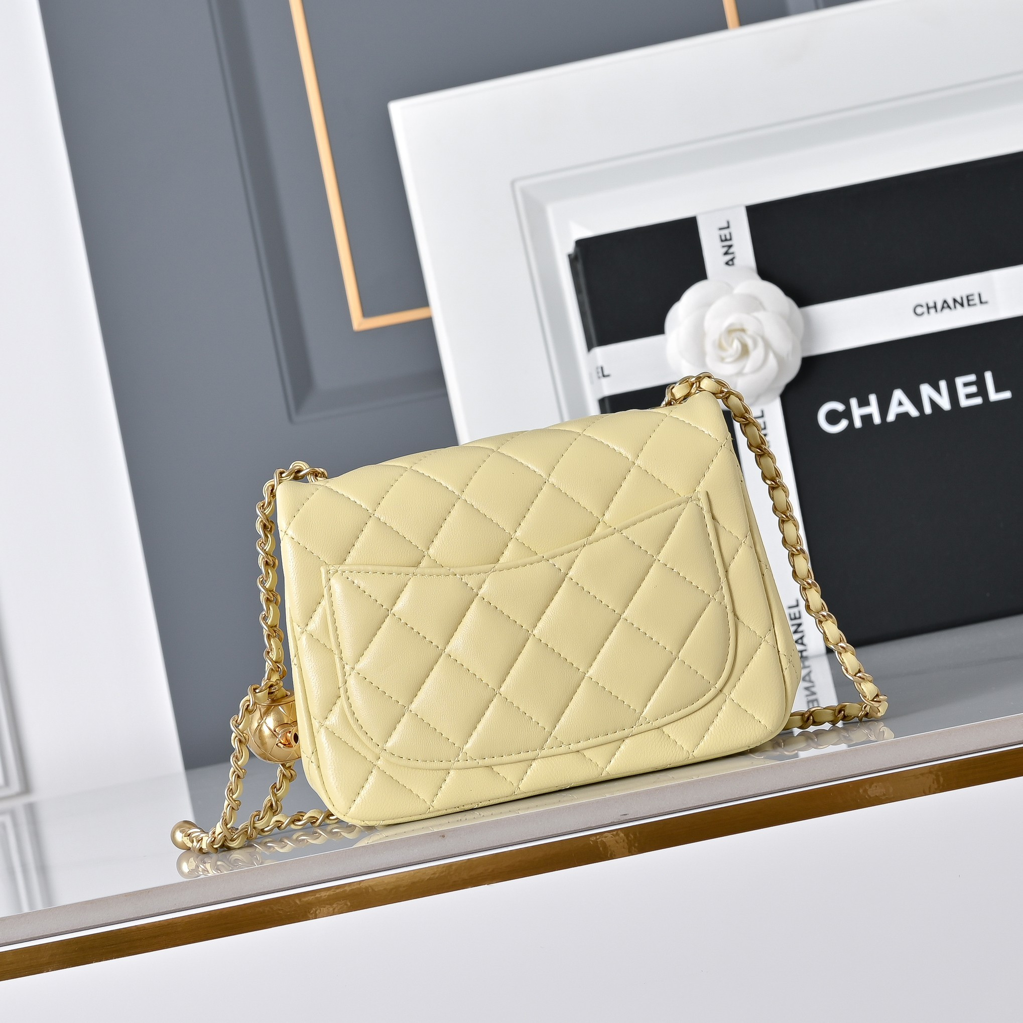 Ch*el mini flap bag butter yellow as1786 13.5x17x8cm