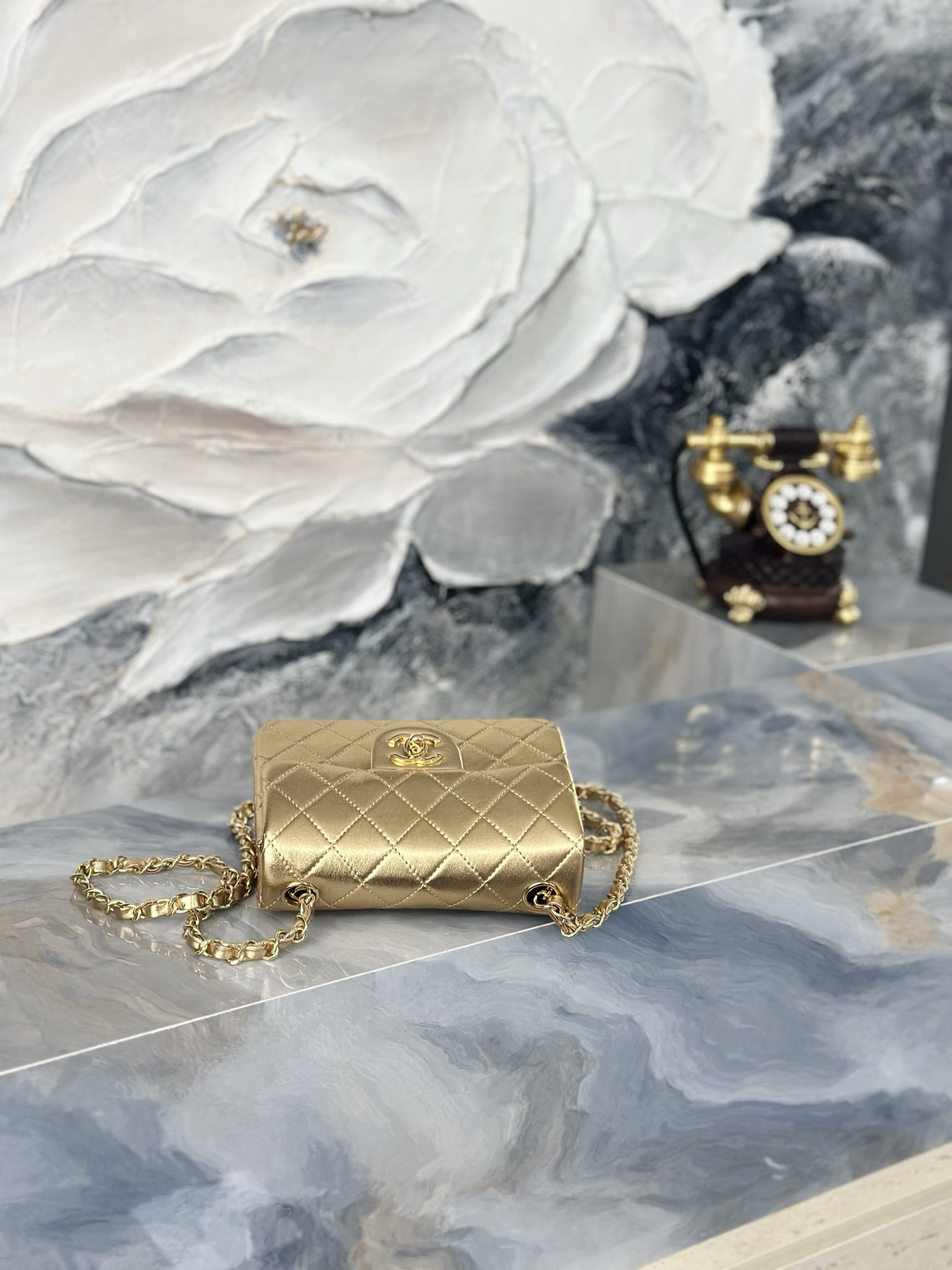 Ch*el mini square flap bag as3349 17.5cm