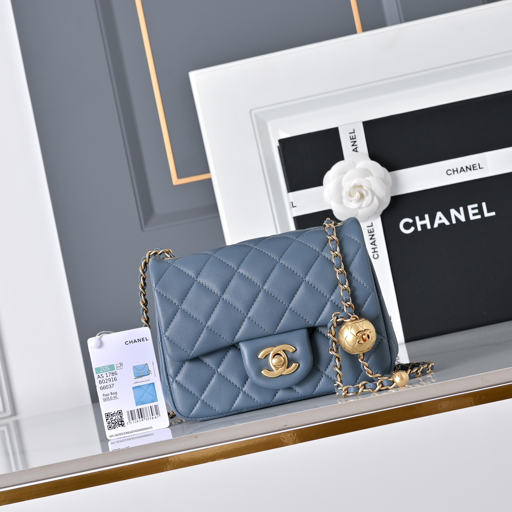 Ch*el mini flap bag misty blue as1786 13.5x17x8cm