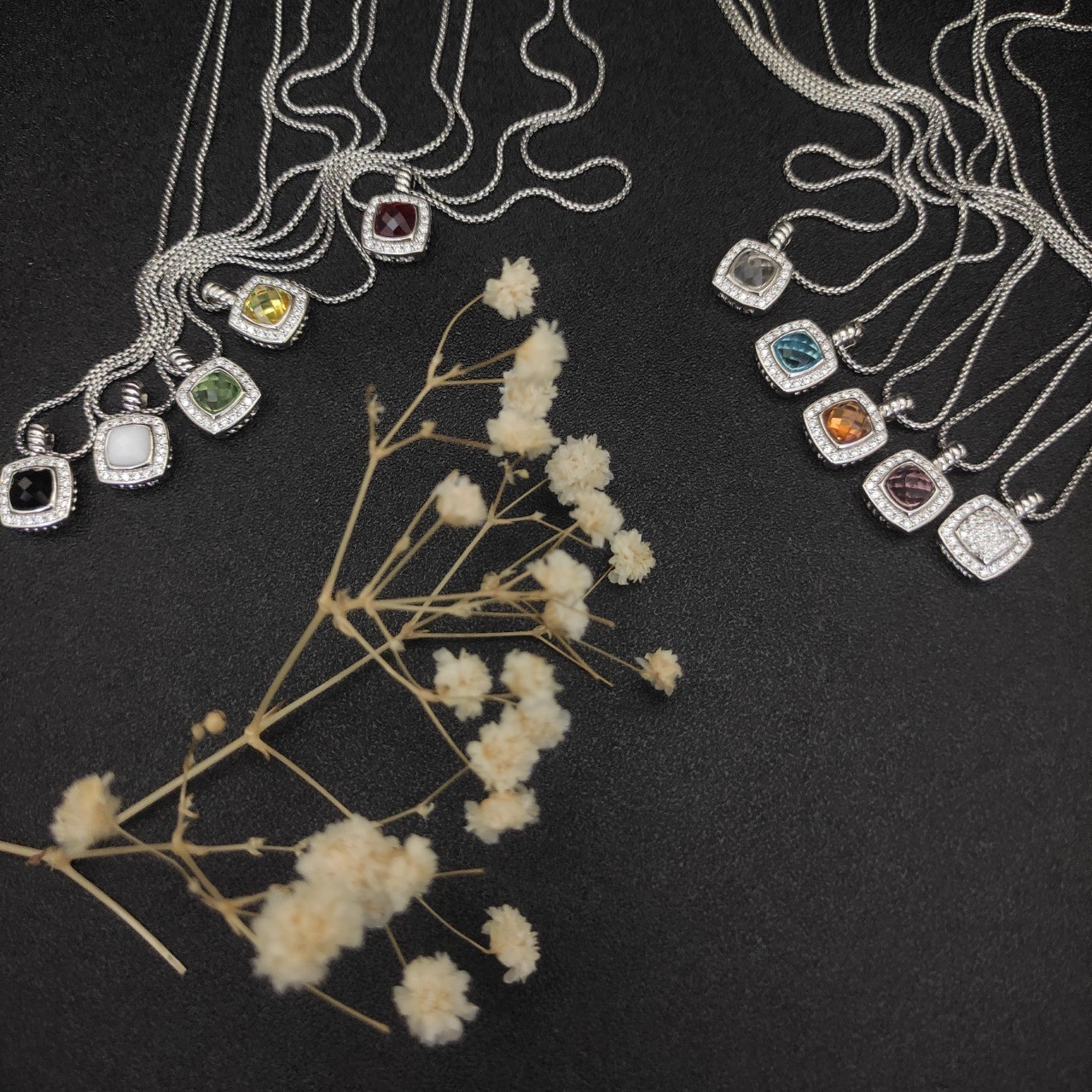 dau1d Yvrm*n square di*m*nd necklace(main stone 7mm, chain thickness 1.5mm, length 45+5cm delay chain)