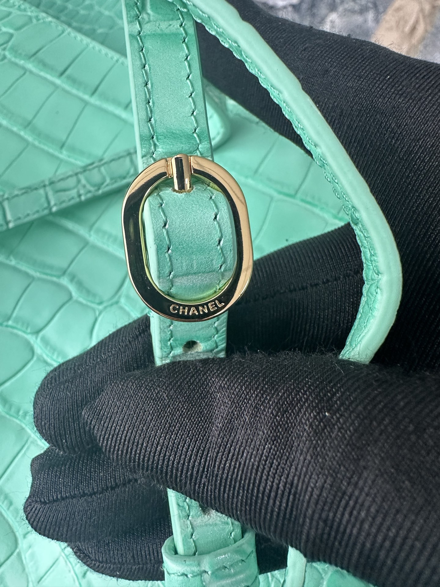 Ch*el maxi flap bag glacier blue gold hardware as6233 26x38.5x11cm
