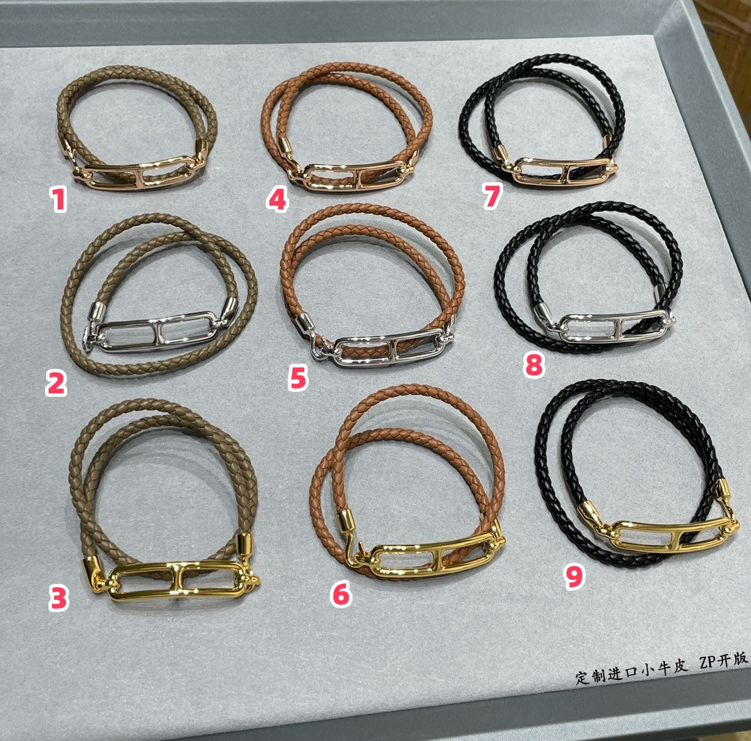 H**mes  h  leather cord bracelet