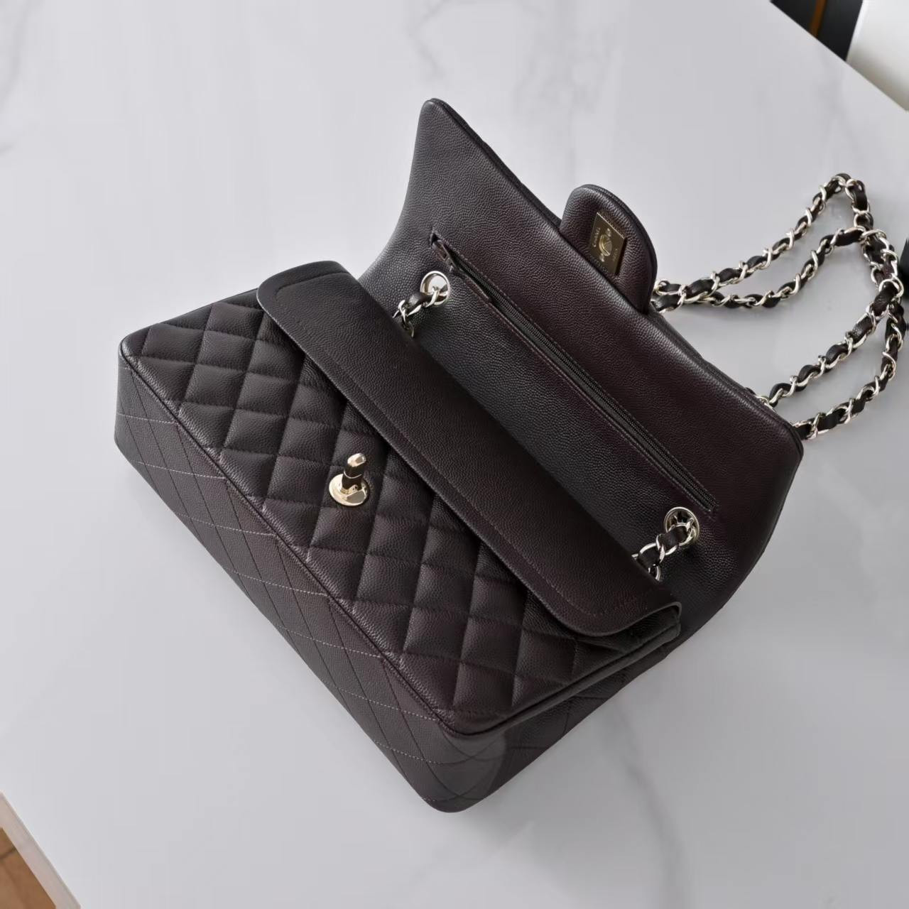 Ch*el classic flap coffee brown light gold hardware a01112 15.5×25.5×6.5cm