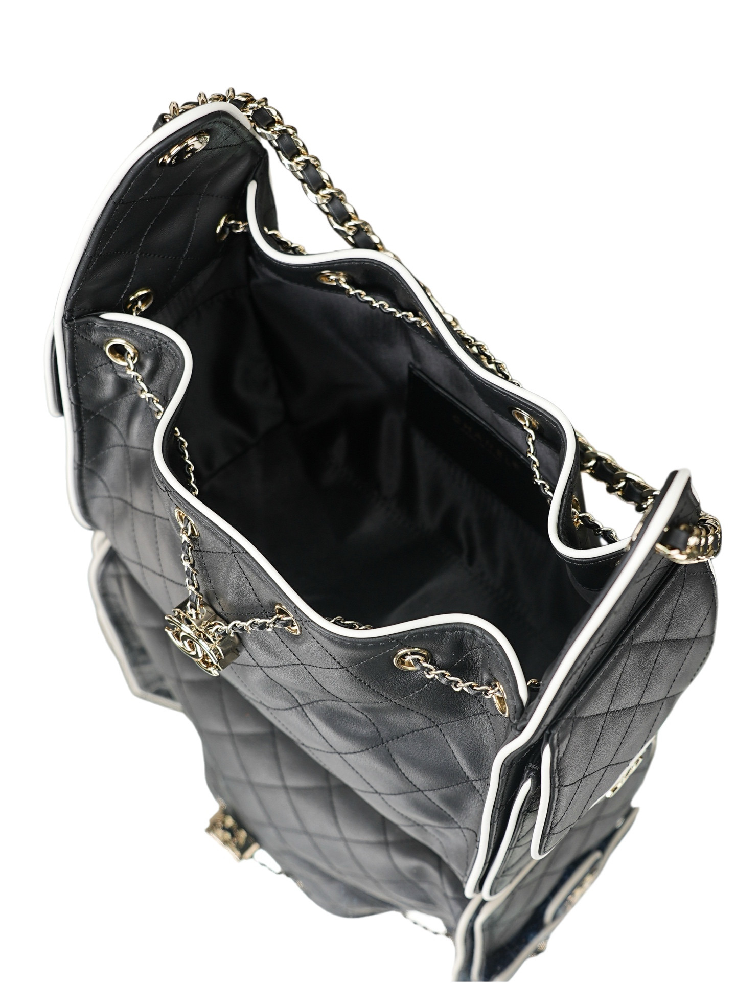 Ch*el 25c bucket bag light gold buttons 30x26x14cm