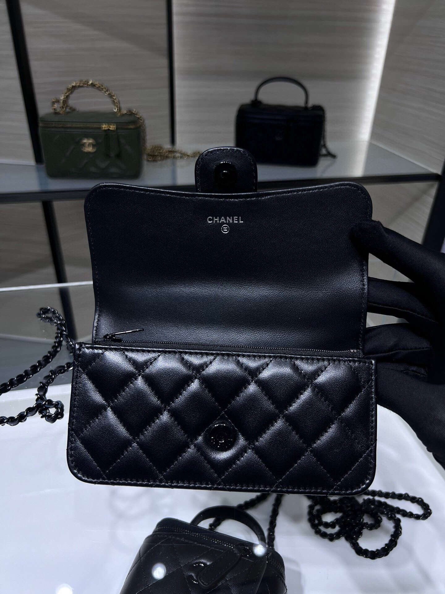 Ch*el classic handbag with top handle 17x9x3cm