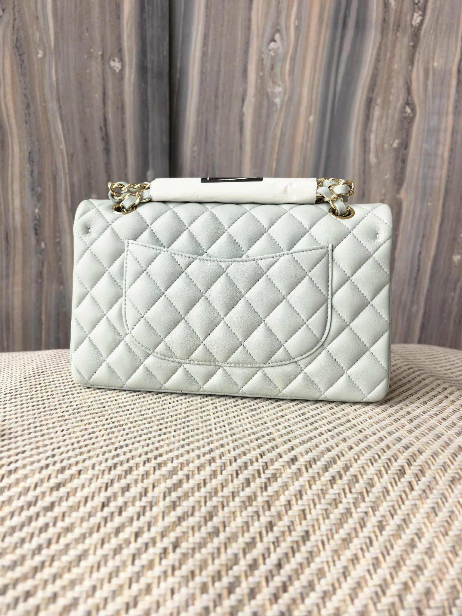 Ch*el classic flap bag light blue with light gold hardware 15.5x25.5x6.5cm