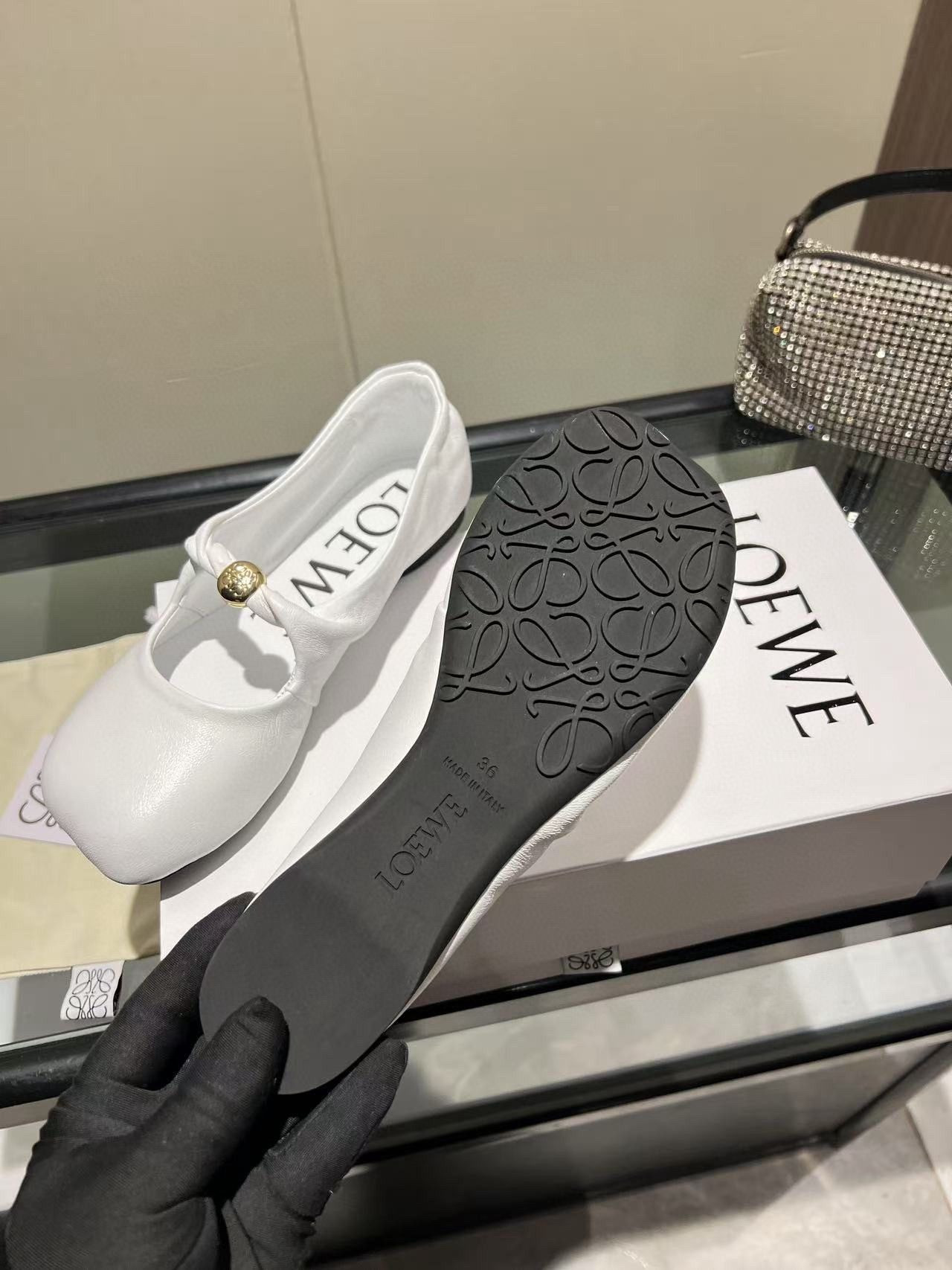ua L0ew* pebble soft ballerina in nappa lambskin