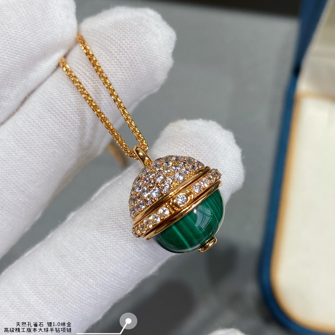 P1aget half-di*m*nd natural malachite large ball necklace