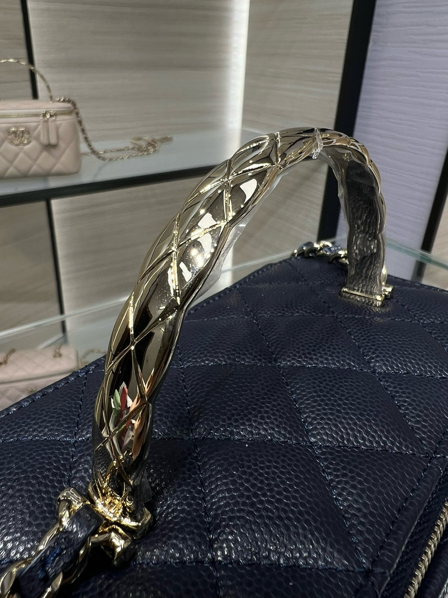 Ch*el clutch with chain deep blue ap4590 17x9.5x8cm