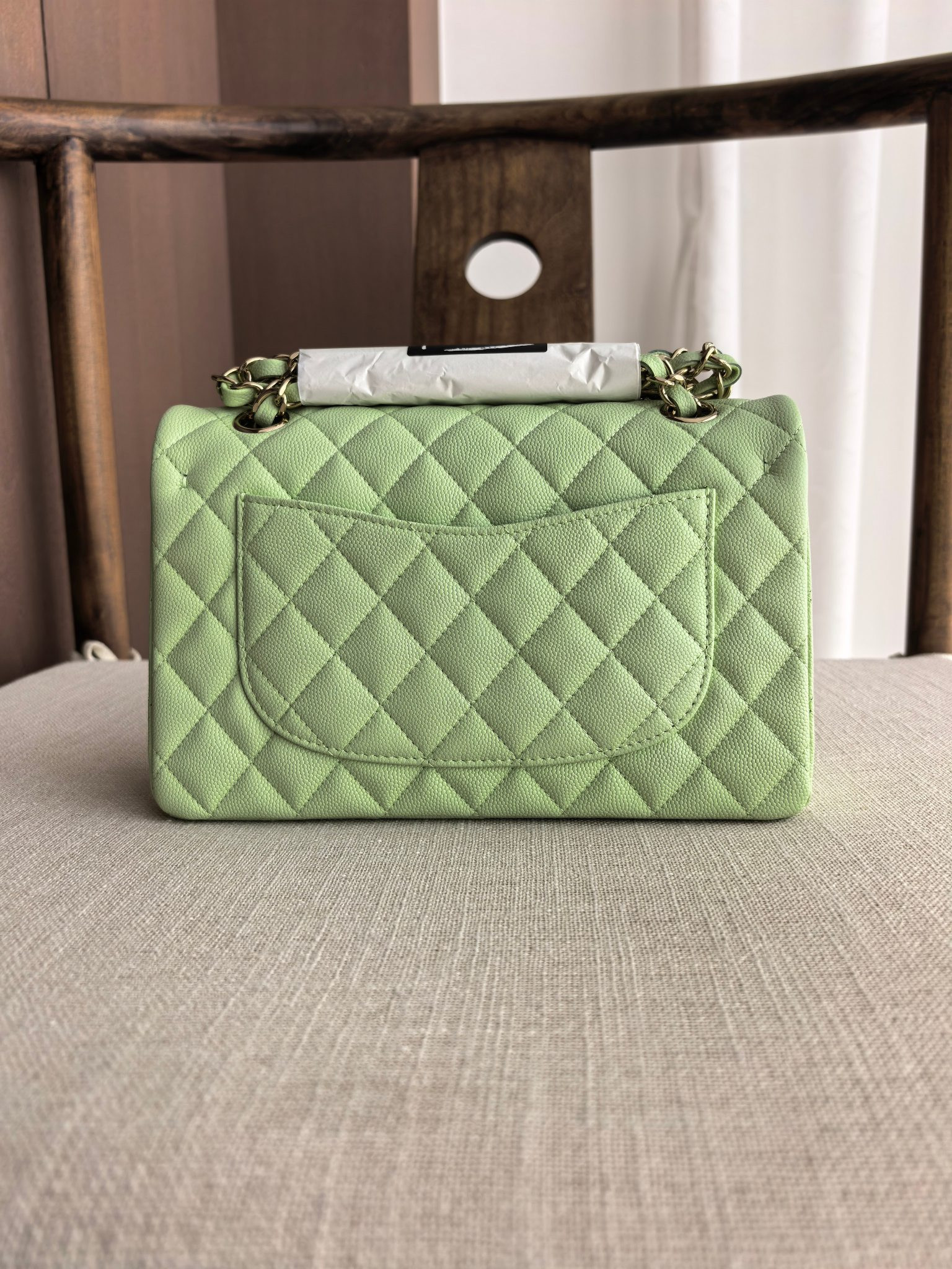 Ch*el classic flap handbag mint green bag with light gold hardware a01113 23x14.5x6cm