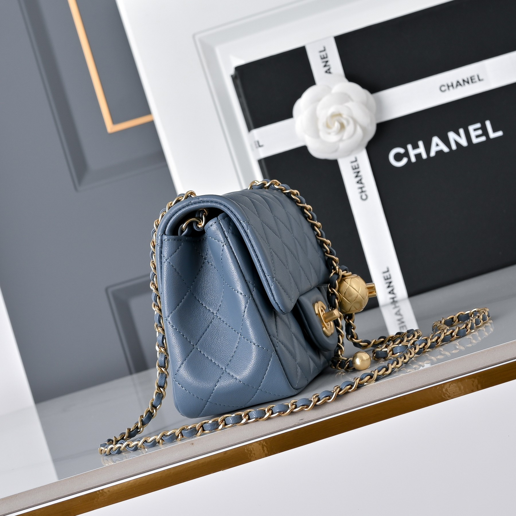 Ch*el mini flap bag misty blue as1786 13.5x17x8cm