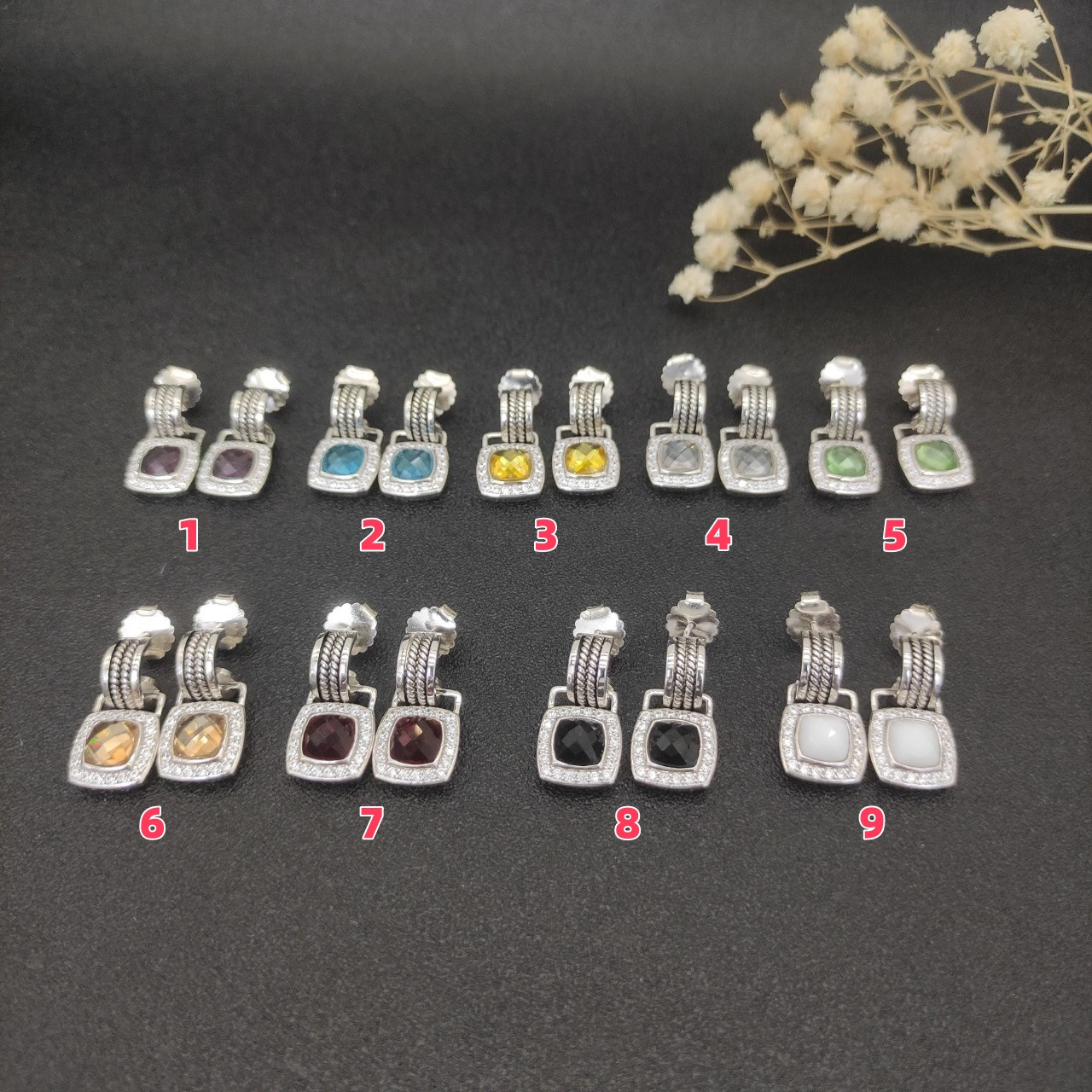 dau1d Yvrm*n square di*m*nd earrings(main stone 7mm)