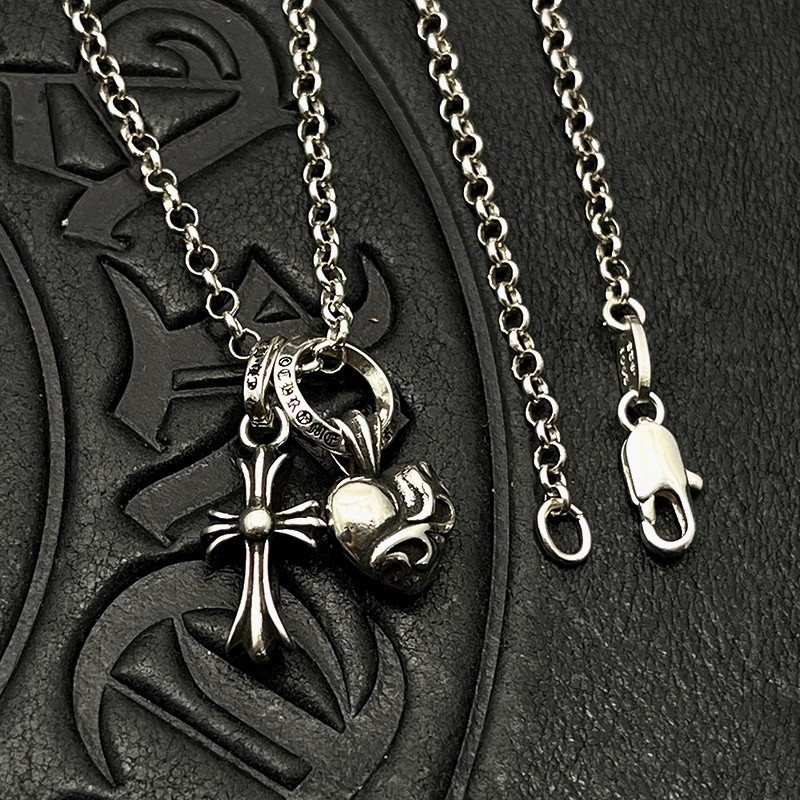 Ch**me He**ts heart and cross double pendant necklace