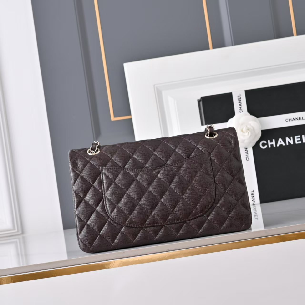 Ch*el classic flap coffee brown light gold hardware a01112 15.5×25.5×6.5cm