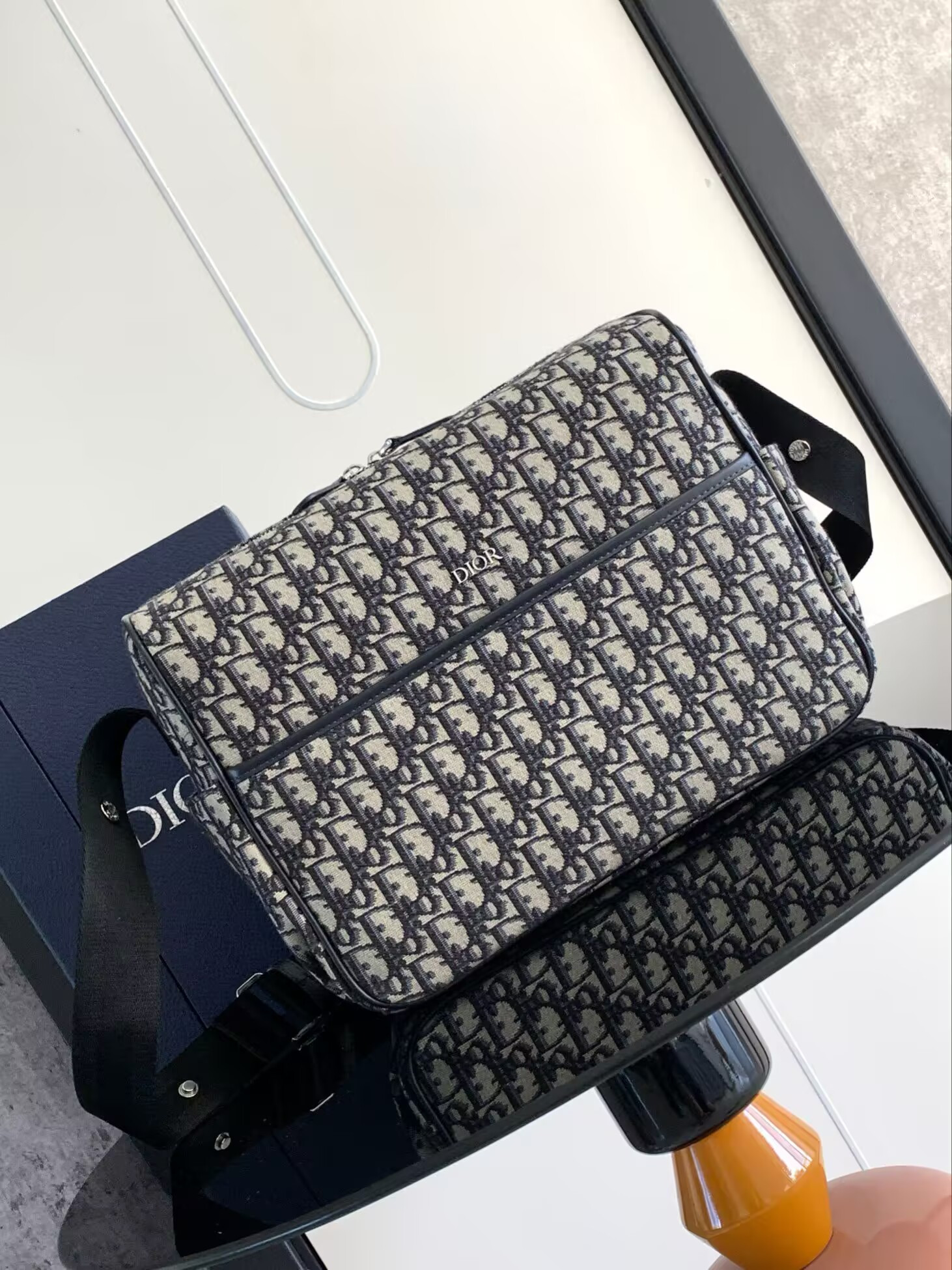 D*or changing bag beige and black D*or oblique jacquard 38x28x16cm