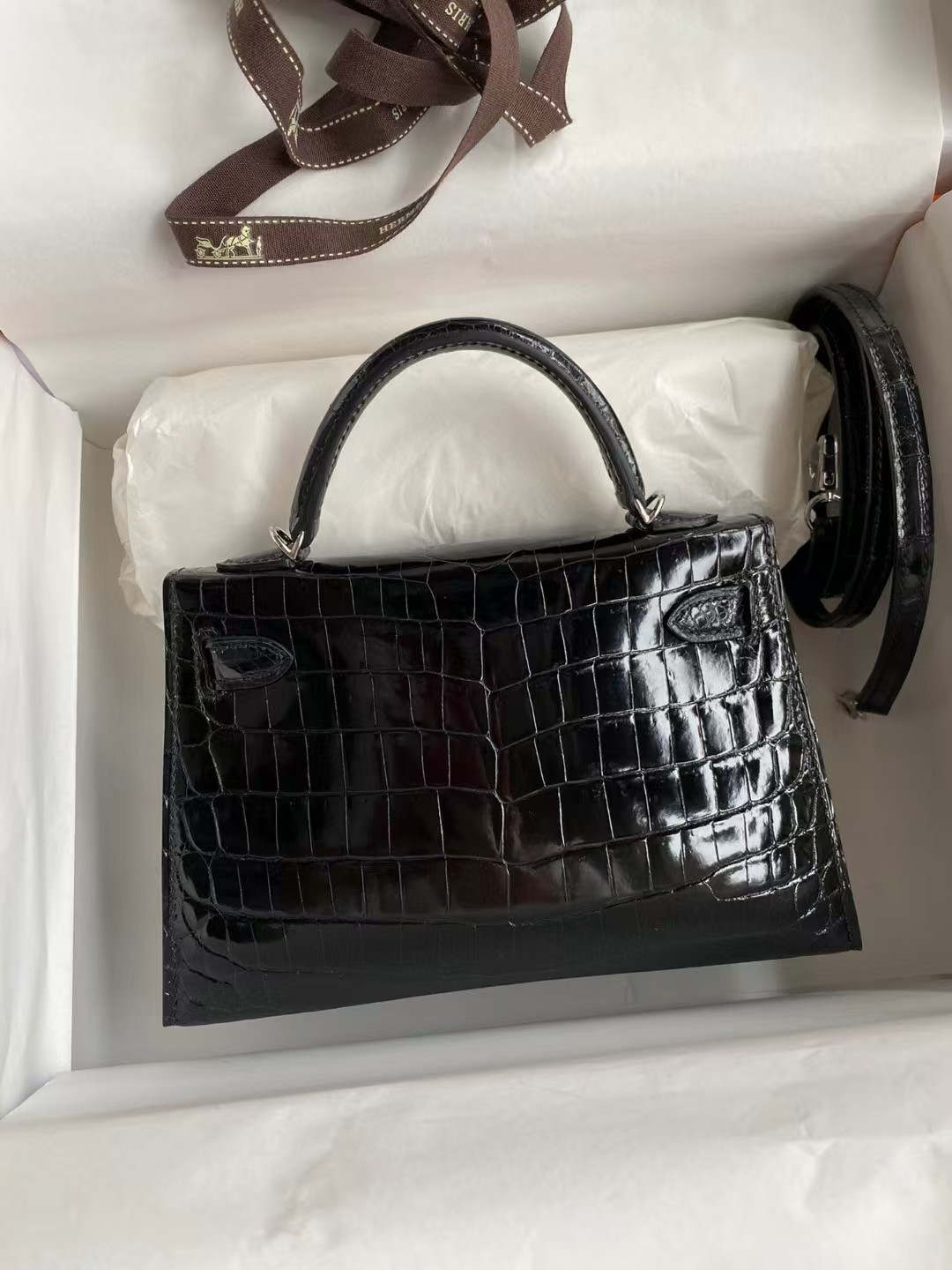 h**mes mini kelly 19 19×6×12cm real alligator leather with the alligator stamp (cusT0mized, no exchange no return, about 20 days)