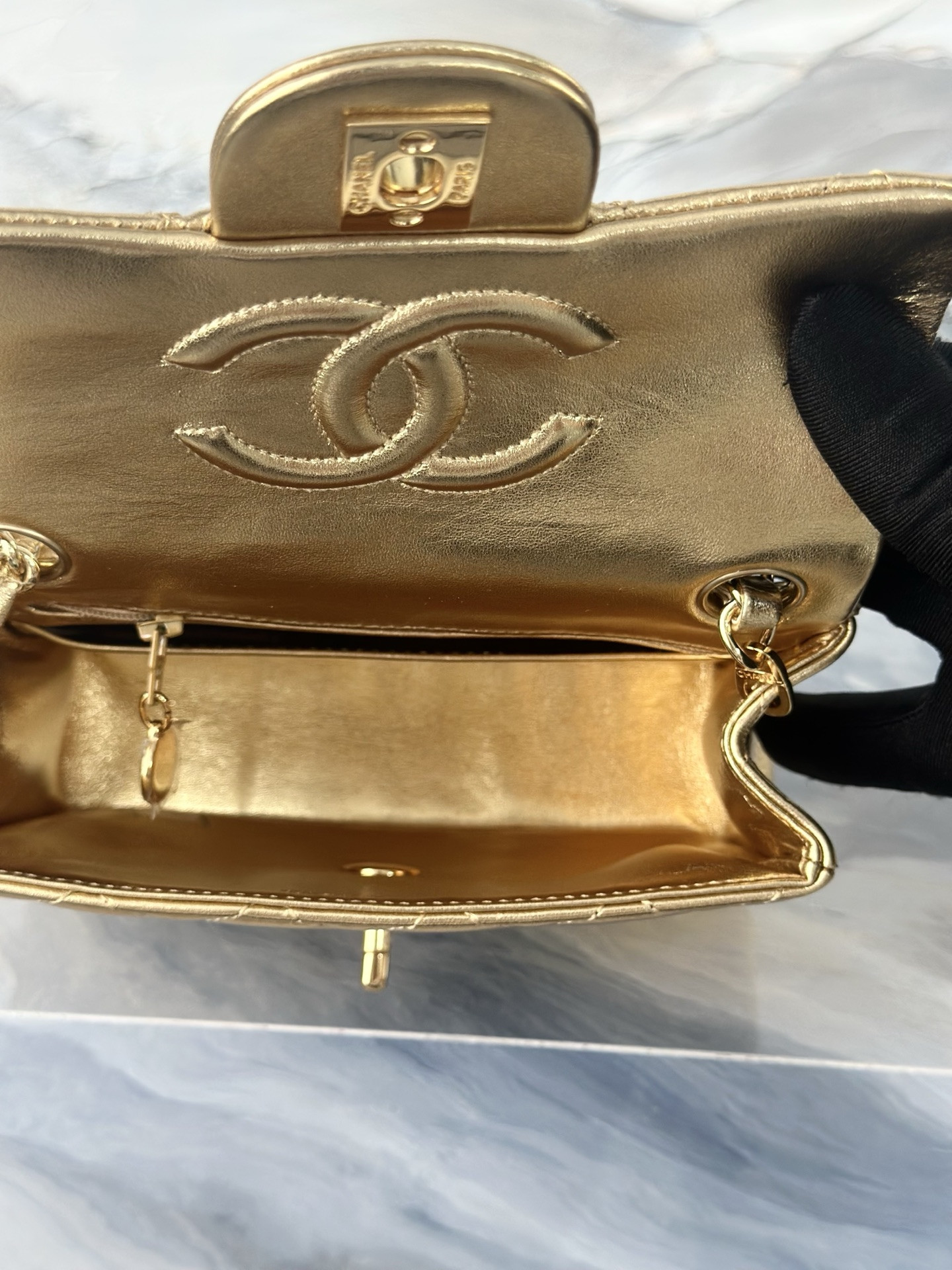 Ch*el mini square flap bag as3349 17.5cm