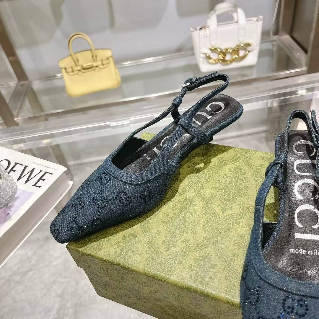 ua g*u*i gg crystal De*1m slingback dark blue(cust0mized products are non-refundable and non-exchangeable)