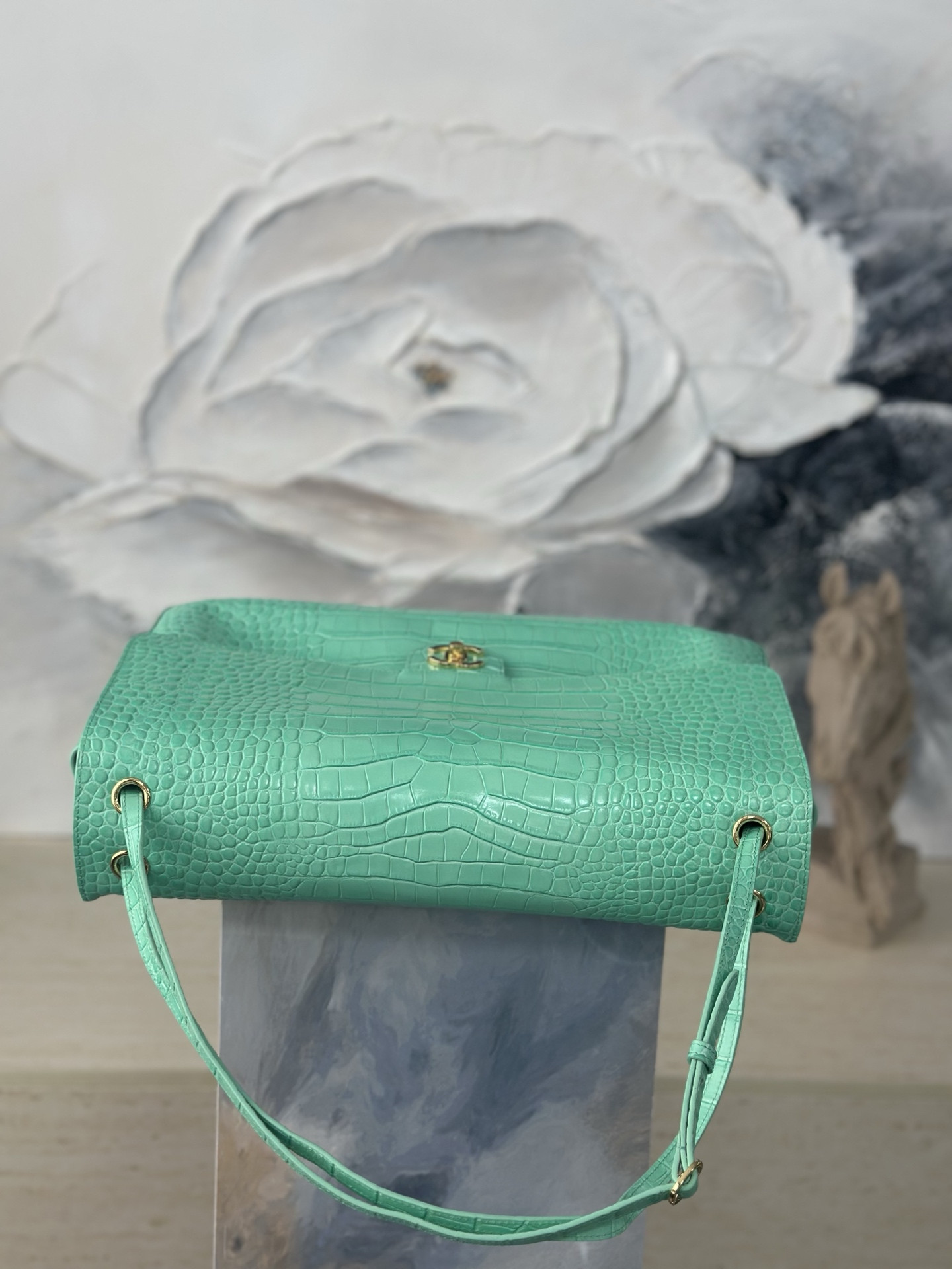 Ch*el maxi flap bag glacier blue gold hardware as6233 26x38.5x11cm