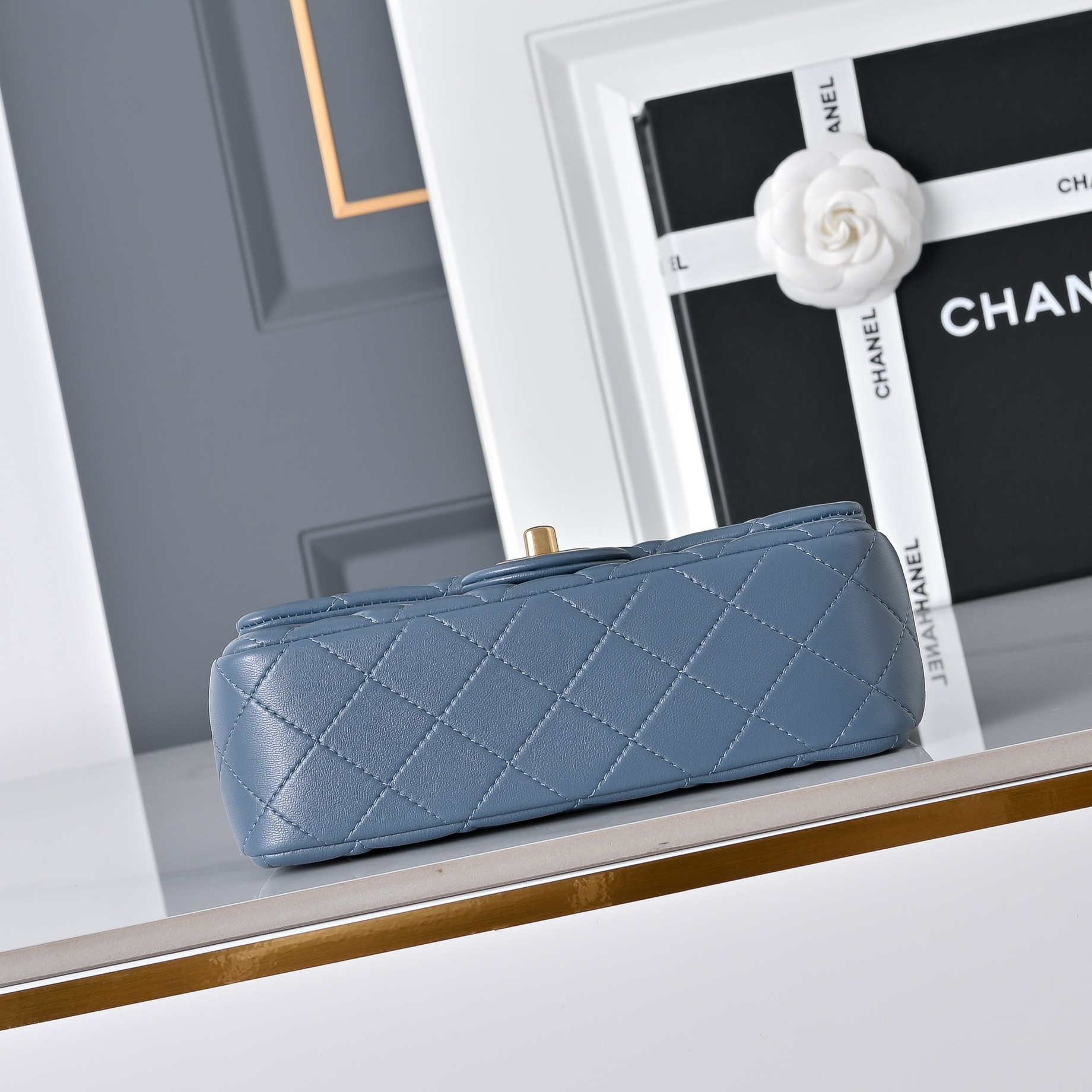 Ch*el flap bag misty blue as1787 20x13x7cm