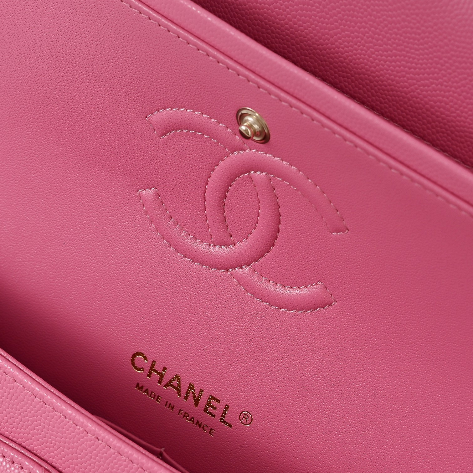 Ch*el classic flap handbag rose with light gold hardware and caviar leather a01113 23x14.5x6cm