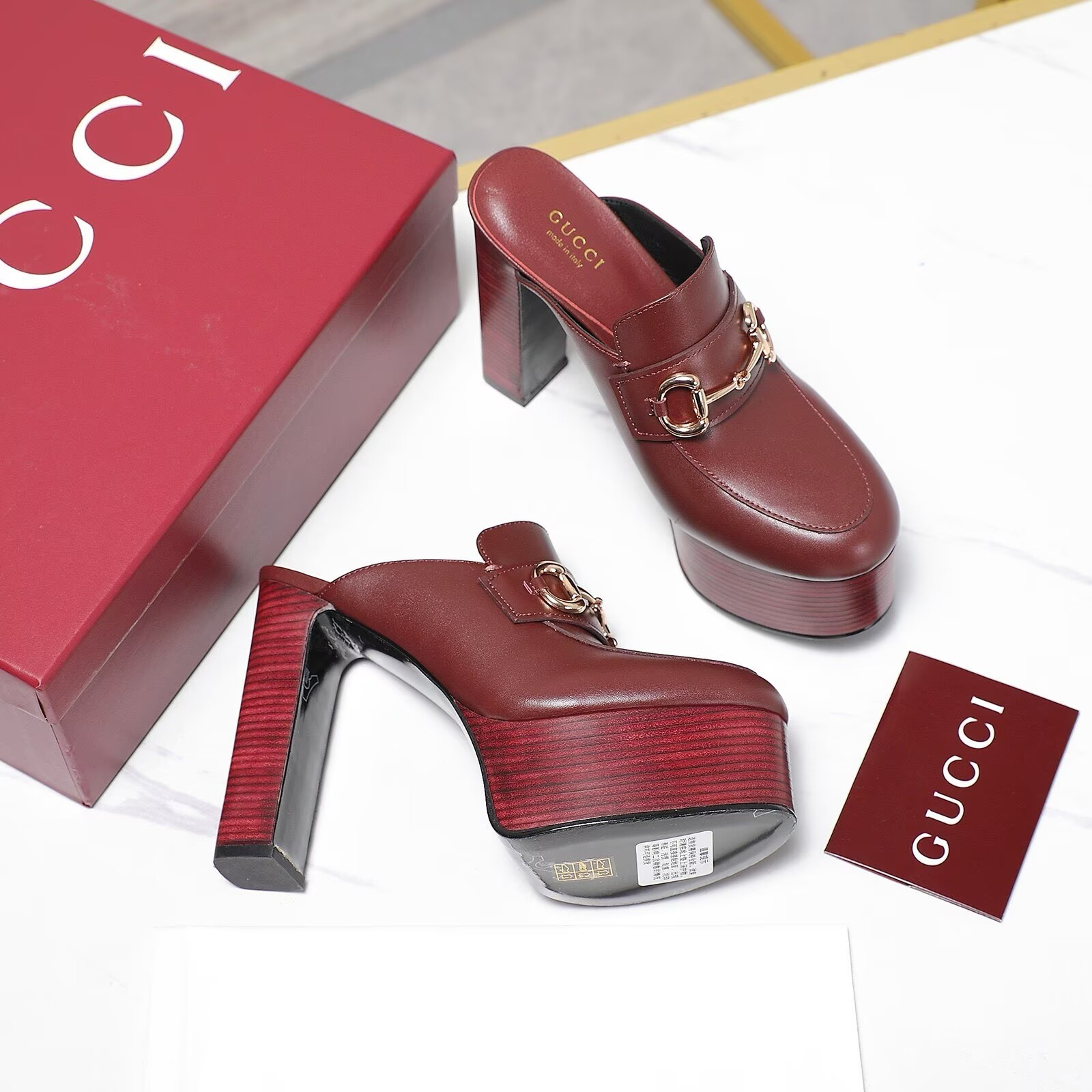 ua G*u*i horsebit mules 13.5cm heel