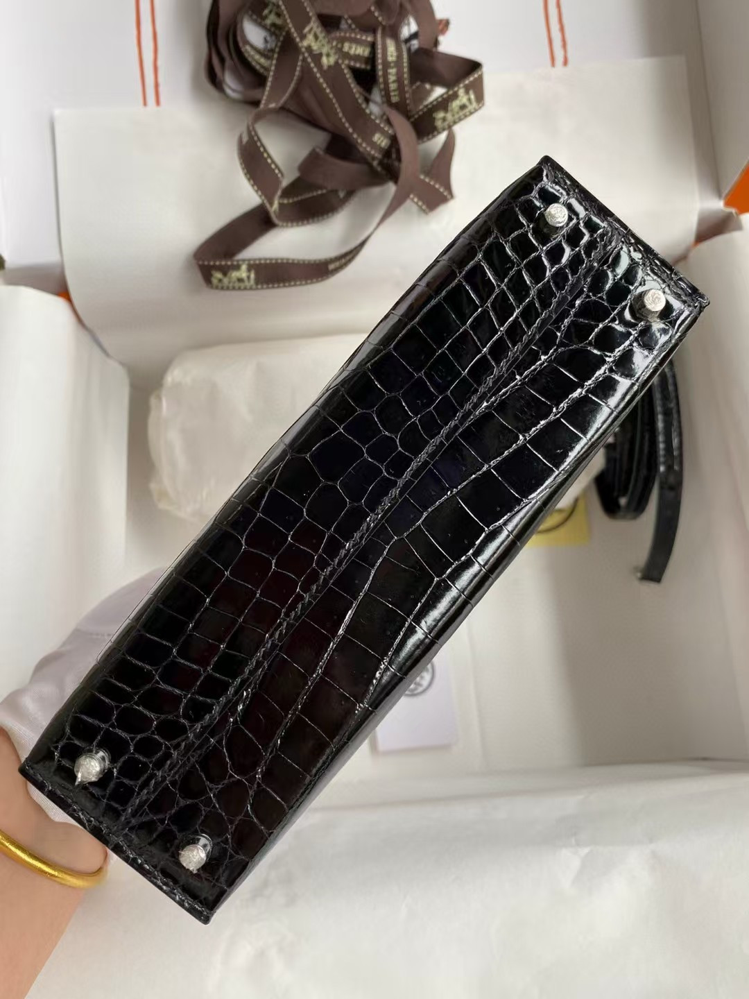 h**mes mini kelly 19 19×6×12cm real alligator leather with the alligator stamp (cusT0mized, no exchange no return, about 20 days)