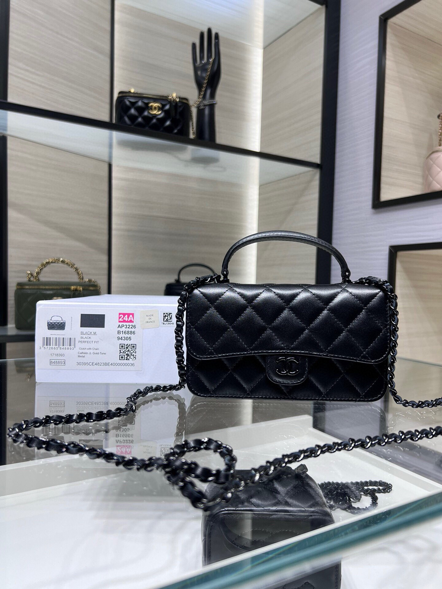 Ch*el classic handbag with top handle 17x9x3cm