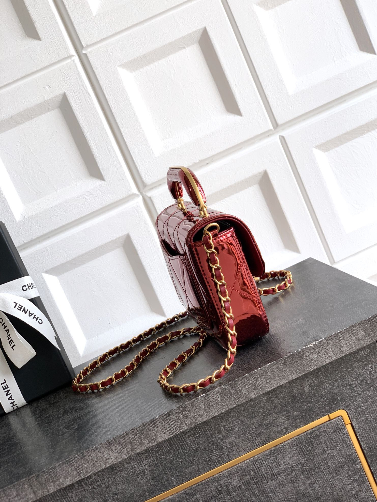 Ch*el mini flap bag with top handle 13x18.5x4.5cm