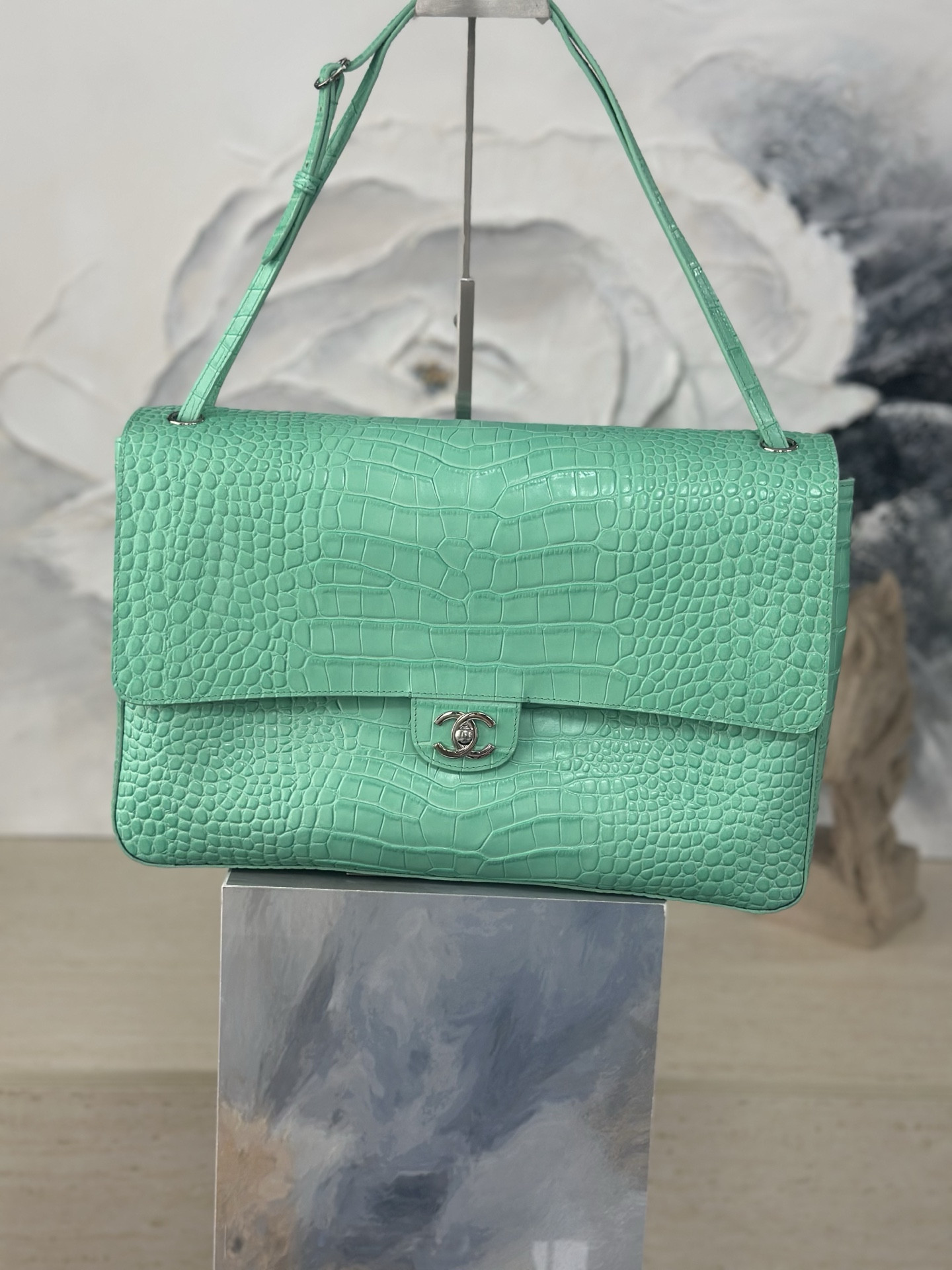 Ch*el maxi flap bag glacier blue silver hardware as6233 26x38.5x11cm