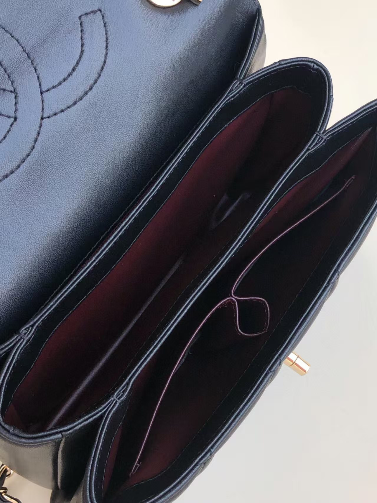 Ch*el flap bag with top handle 6.6 × 9.8 × 4.7 in