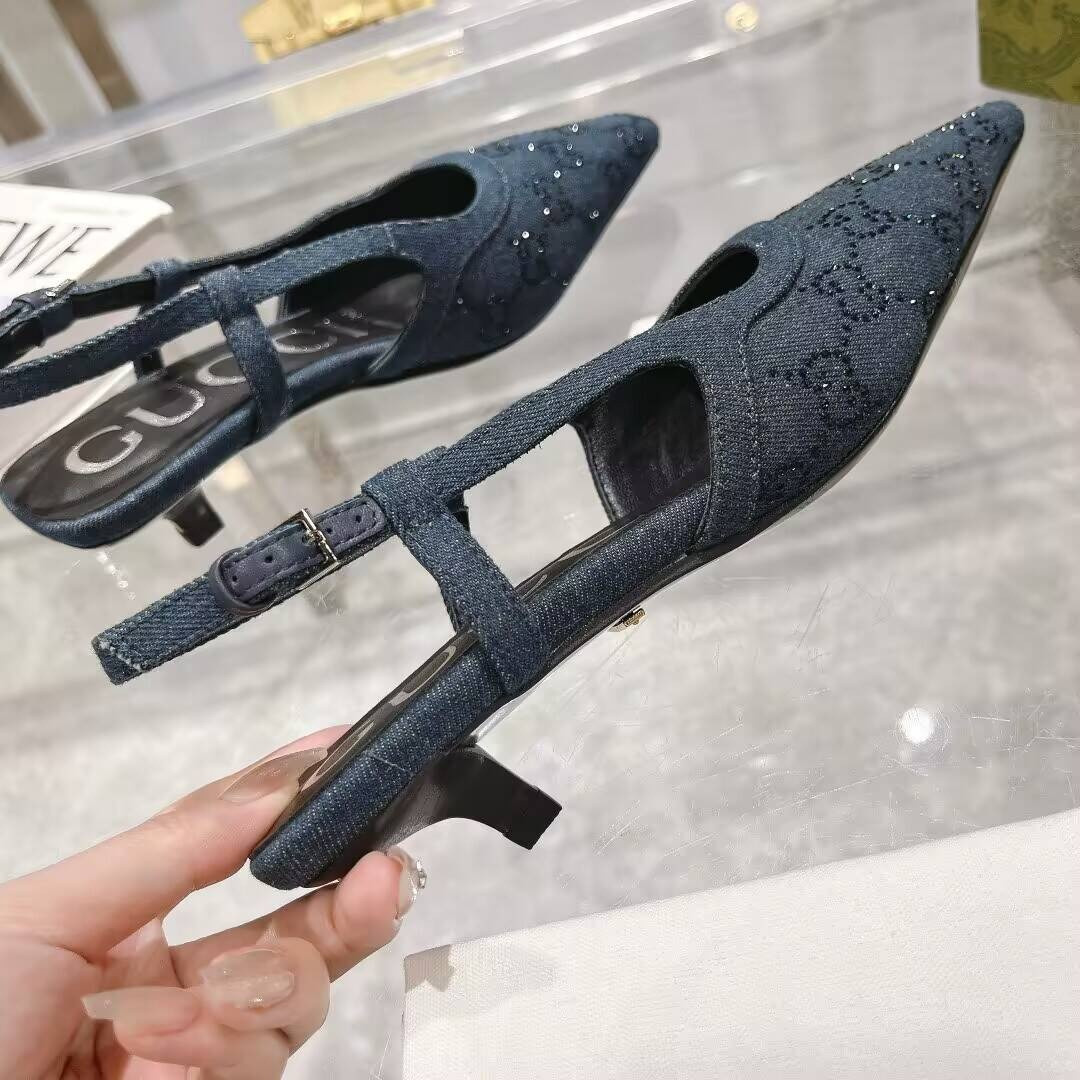 ua g*u*i gg crystal De*1m slingback dark blue(cust0mized products are non-refundable and non-exchangeable)