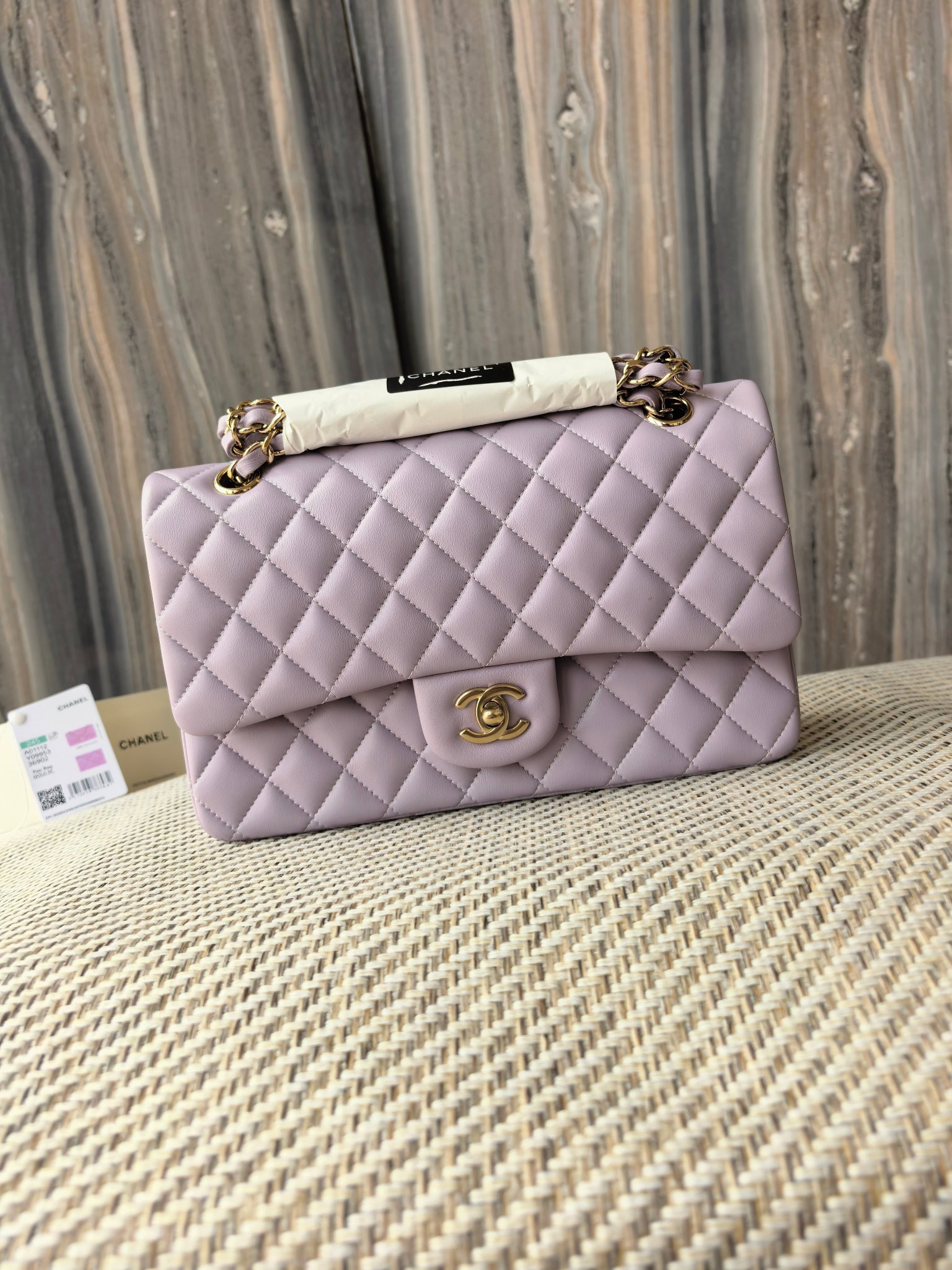 Ch*el classic flap bag lavender with light gold hardware 15.5x25.5x6.5cm