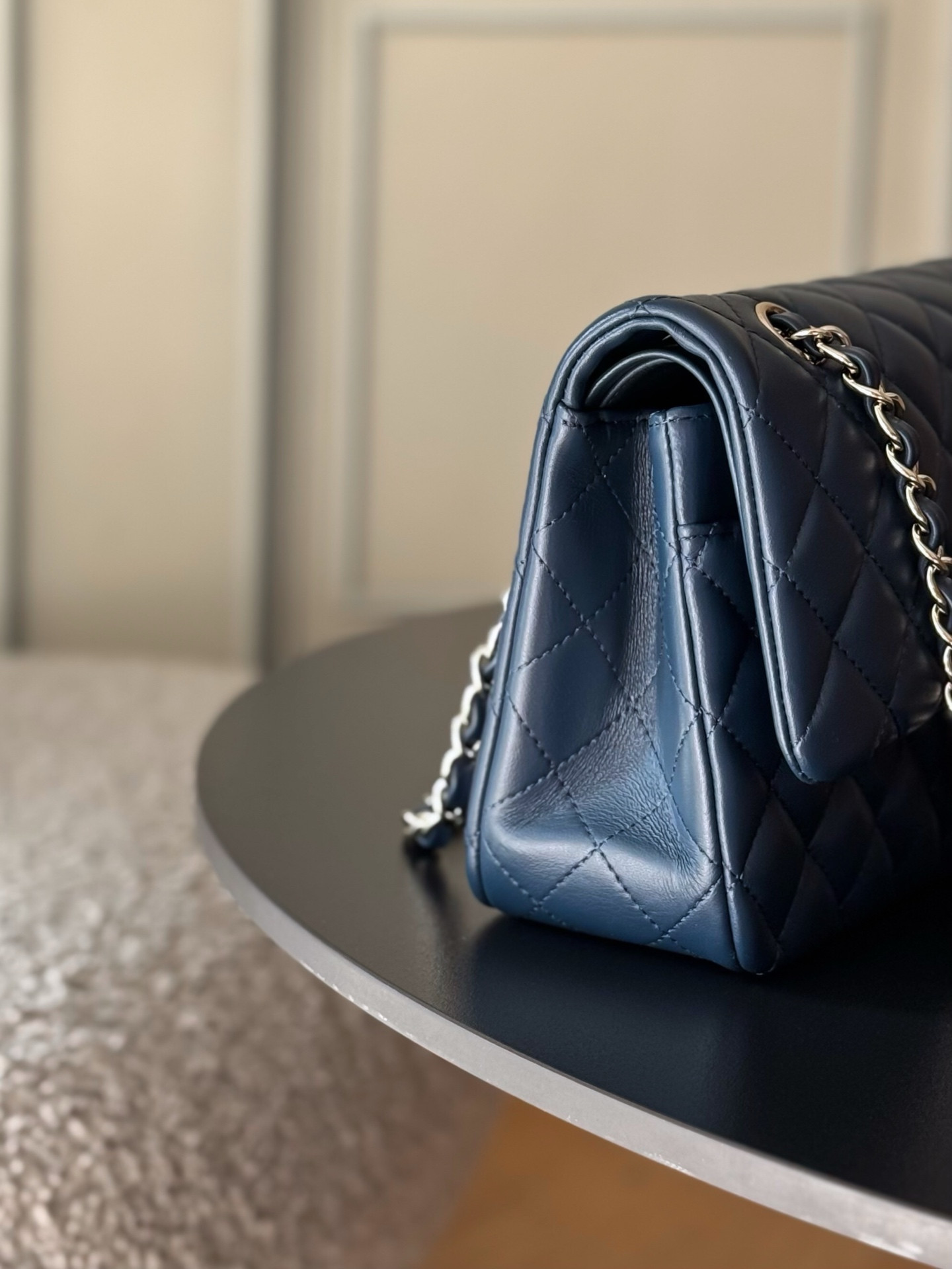 Ch*el flap bag royal blue light gold hardware 25.5x15.5x6.5cm