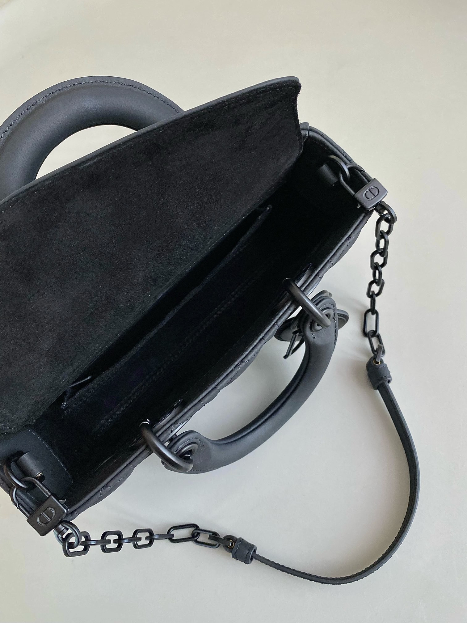 D*or small lady d-joy bag ultramatte black cannage calfskin