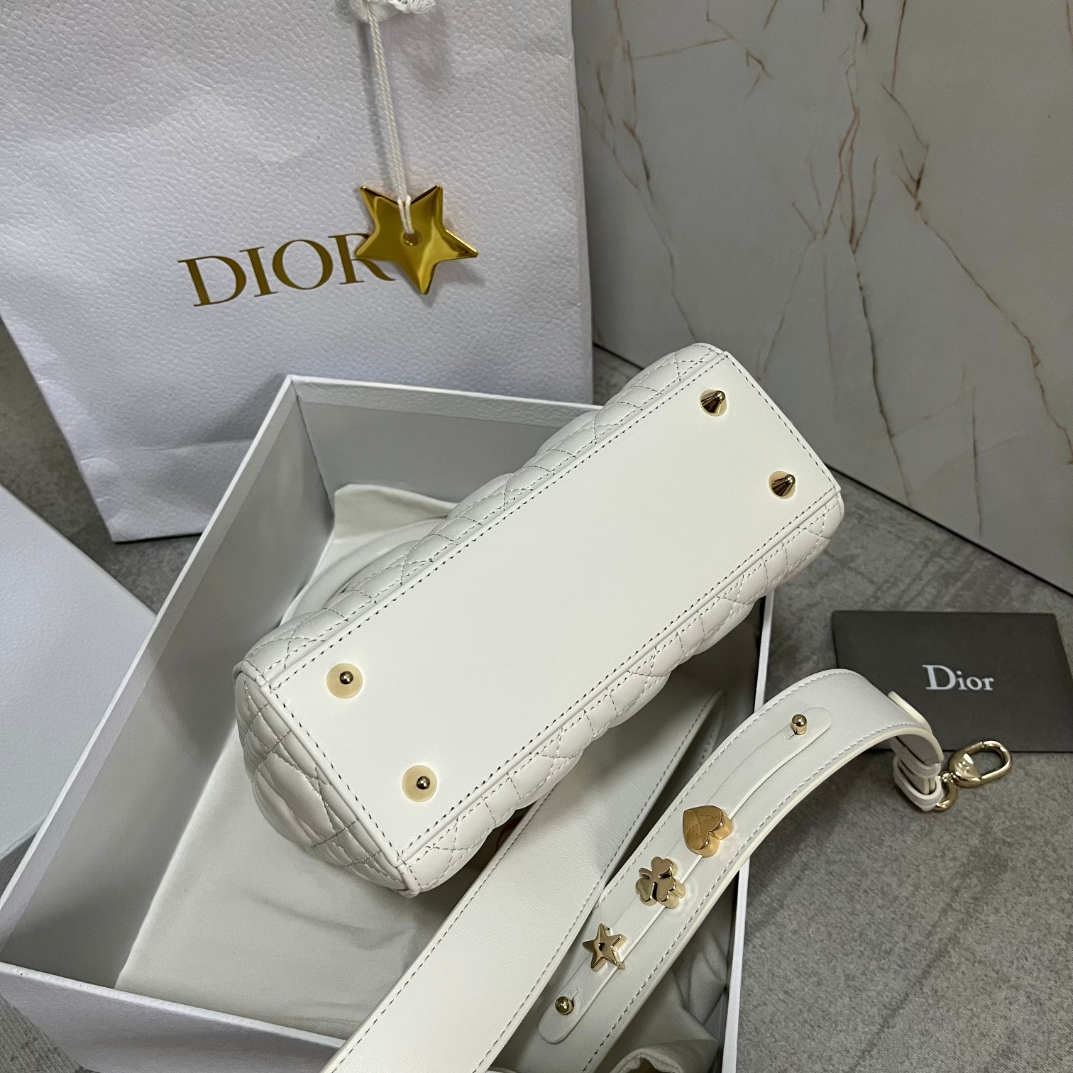 small lady D*or my abcD*or bag white 8 x 6.5 x 3 inches