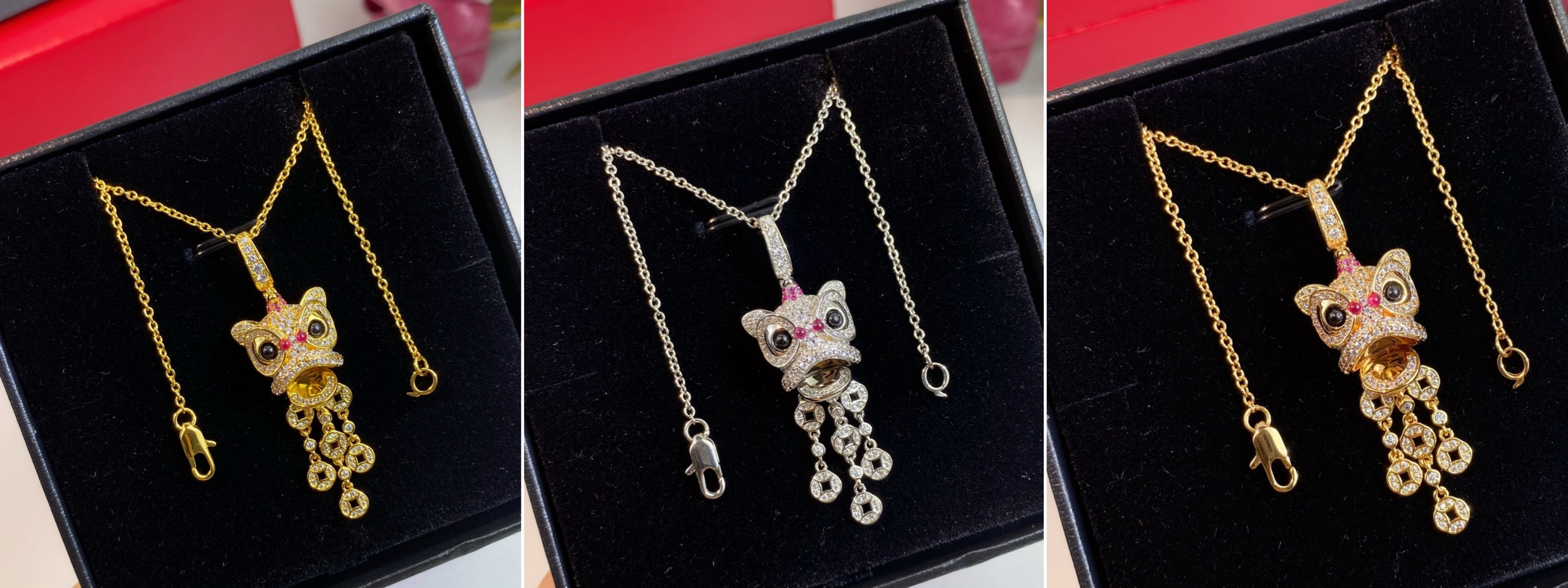 Qee1in dancing lion pendant necklace