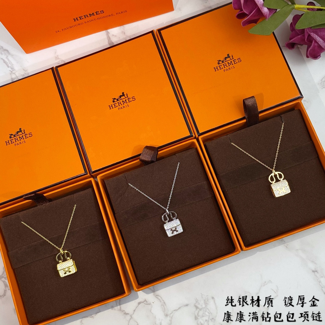 H**mes fully di*m*nd-encrusted h bag necklace