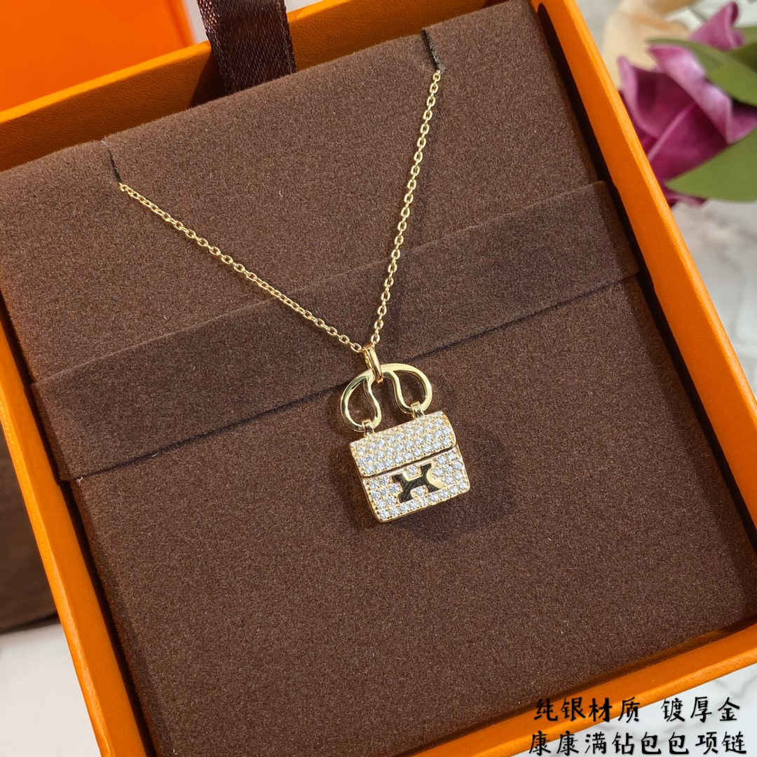 H**mes fully di*m*nd-encrusted h bag necklace